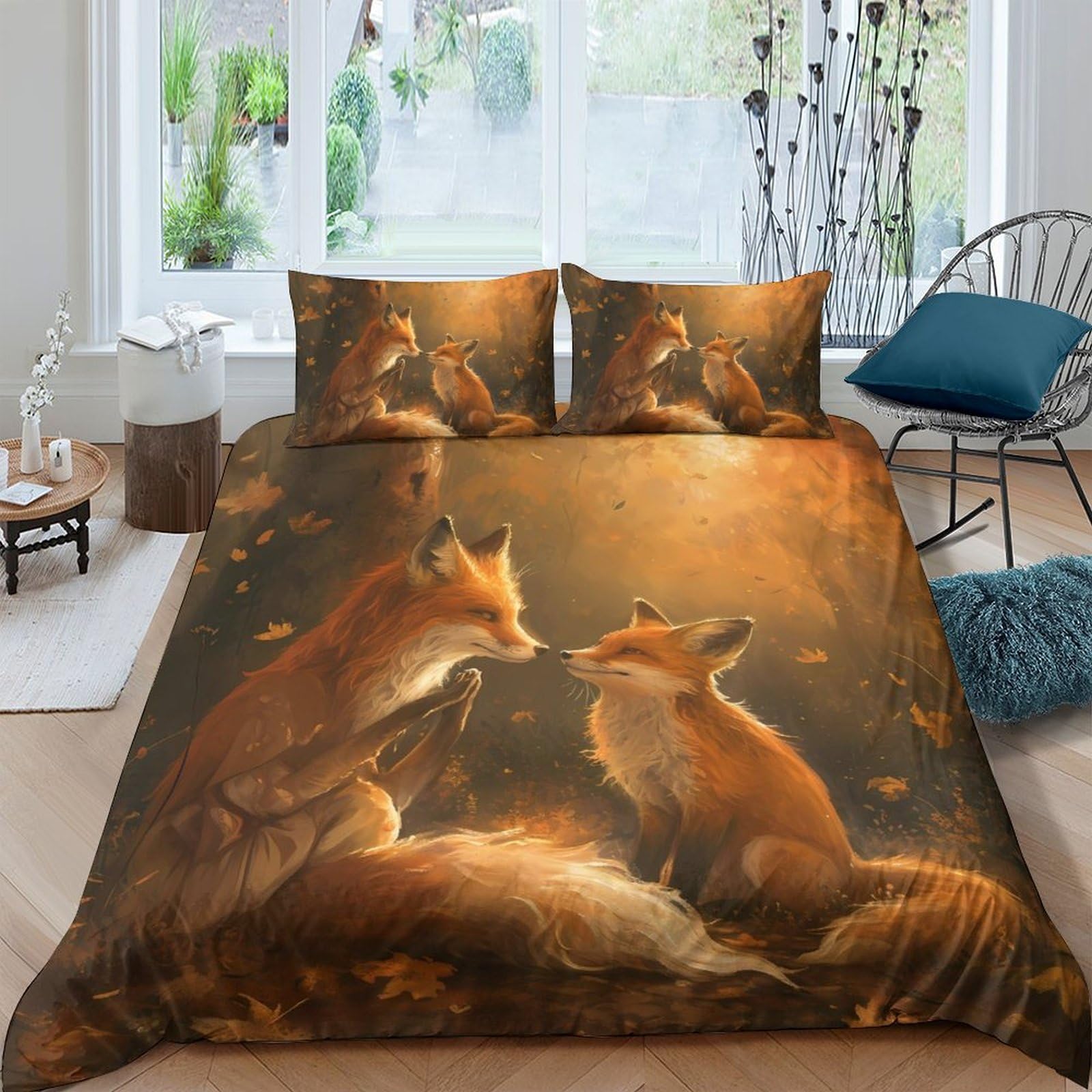 Ctjqhvkz Style-2 3D Printed Fox Family Fitted Sheet Microfiber Autumn Forest Bed Cover For Bedroom Dorm Mattress Decor Easy Care Single（135X200cm）