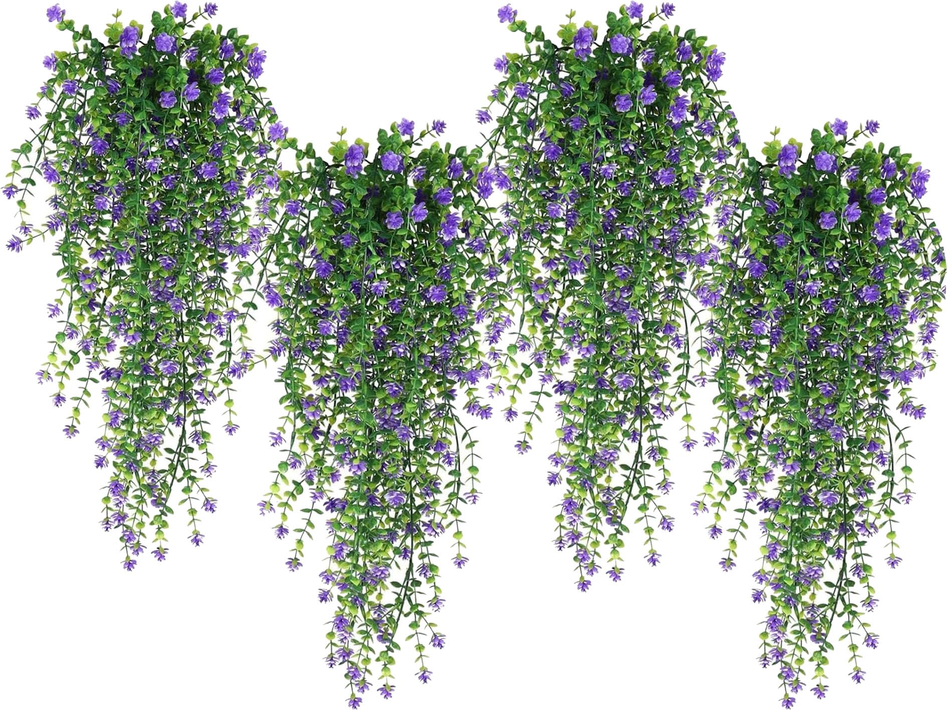 Regallop Faux Hanging Flower 4 Pack Hanging Vines Plants Indoor Realistic Artificial Fake Small Hang Plant Leaves Faux Outdoor Plants Plastic Flowers Stem Decor for Wall Room Party (purple)