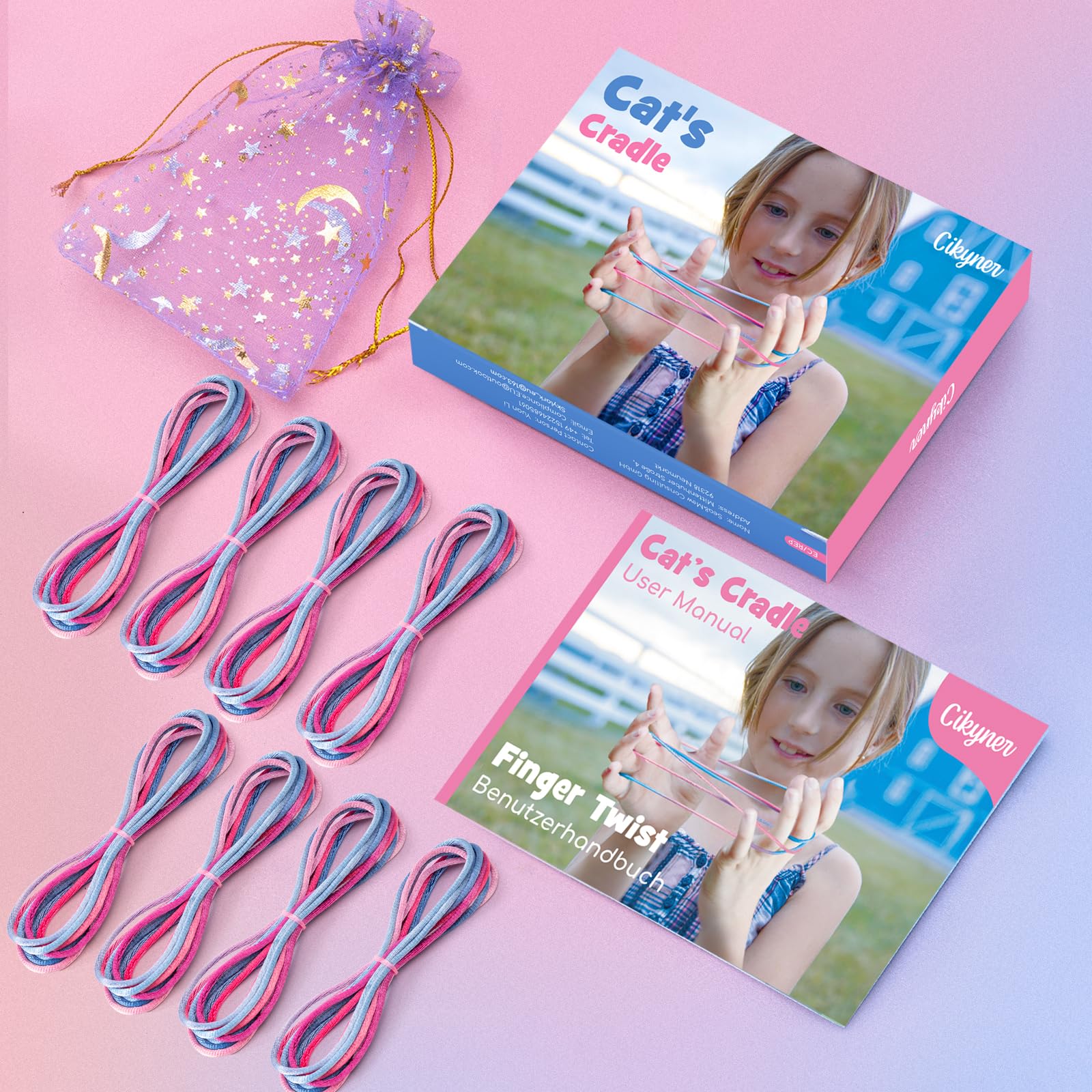 Cikyner Finger Twist, 8 sztuk gier na palce, długość 2 m, średnica 2 mm, dla dzieci, z instrukcją obsługi (może nie być dostępna w języku polskim), poliester, kolorowy, idealny prezent dla dziewcząt i