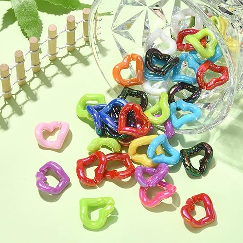 Miniatura 6 de Ipotkitt 100 piezas de anillos de enlace de acrílico arcoíris chapados en color, cadenas de eslabones rápidos de corazón de plástico para hacer