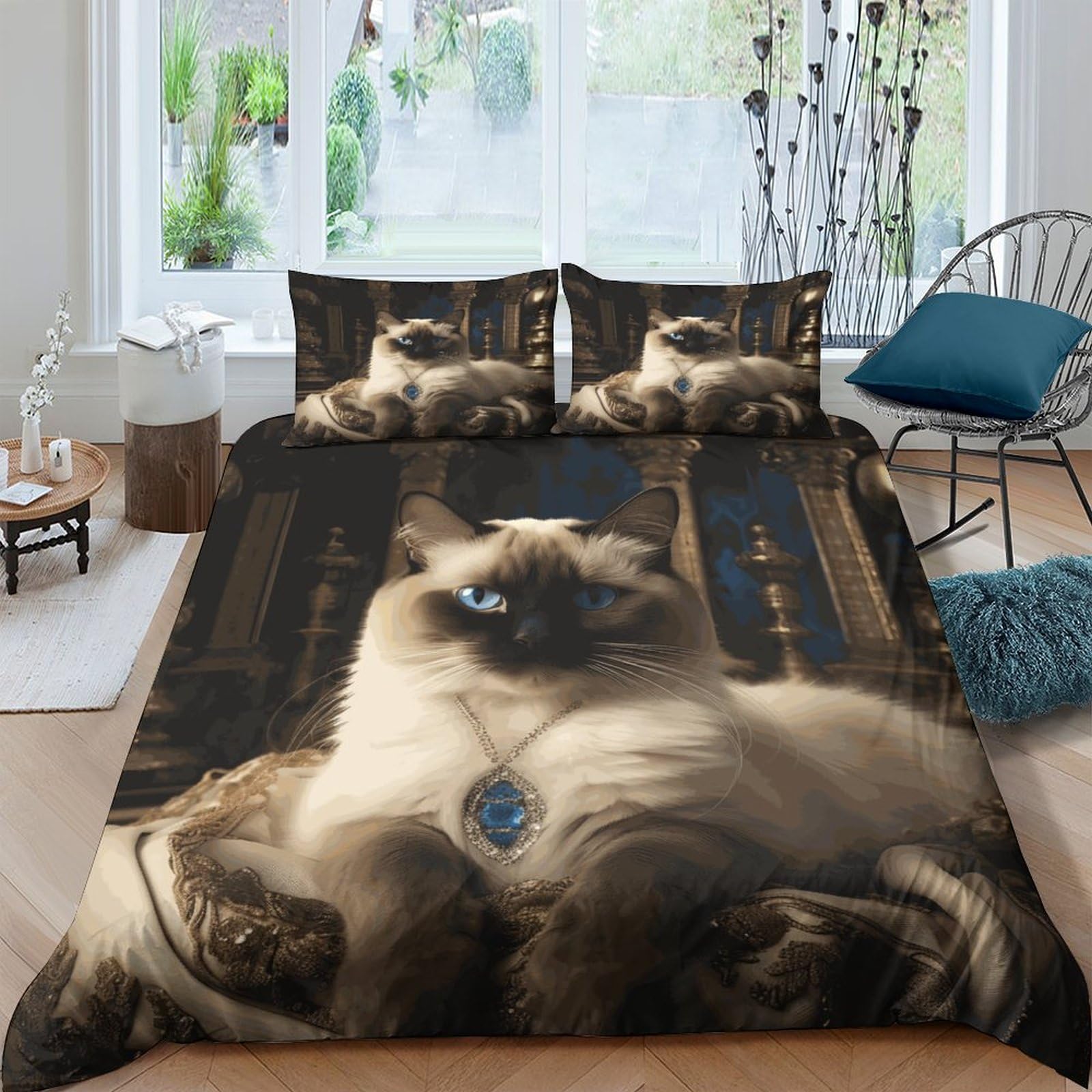 UPIKIT Ragdoll Cat Quilt Cover Duvet Cover Comforter Covers 3D Printed Siamese Cat Cute Pets for Boys Girls with Pillow Cases Bedding Set with Zipper Closure Soft Microfiber 3 Pieces Twin（173x218cm）