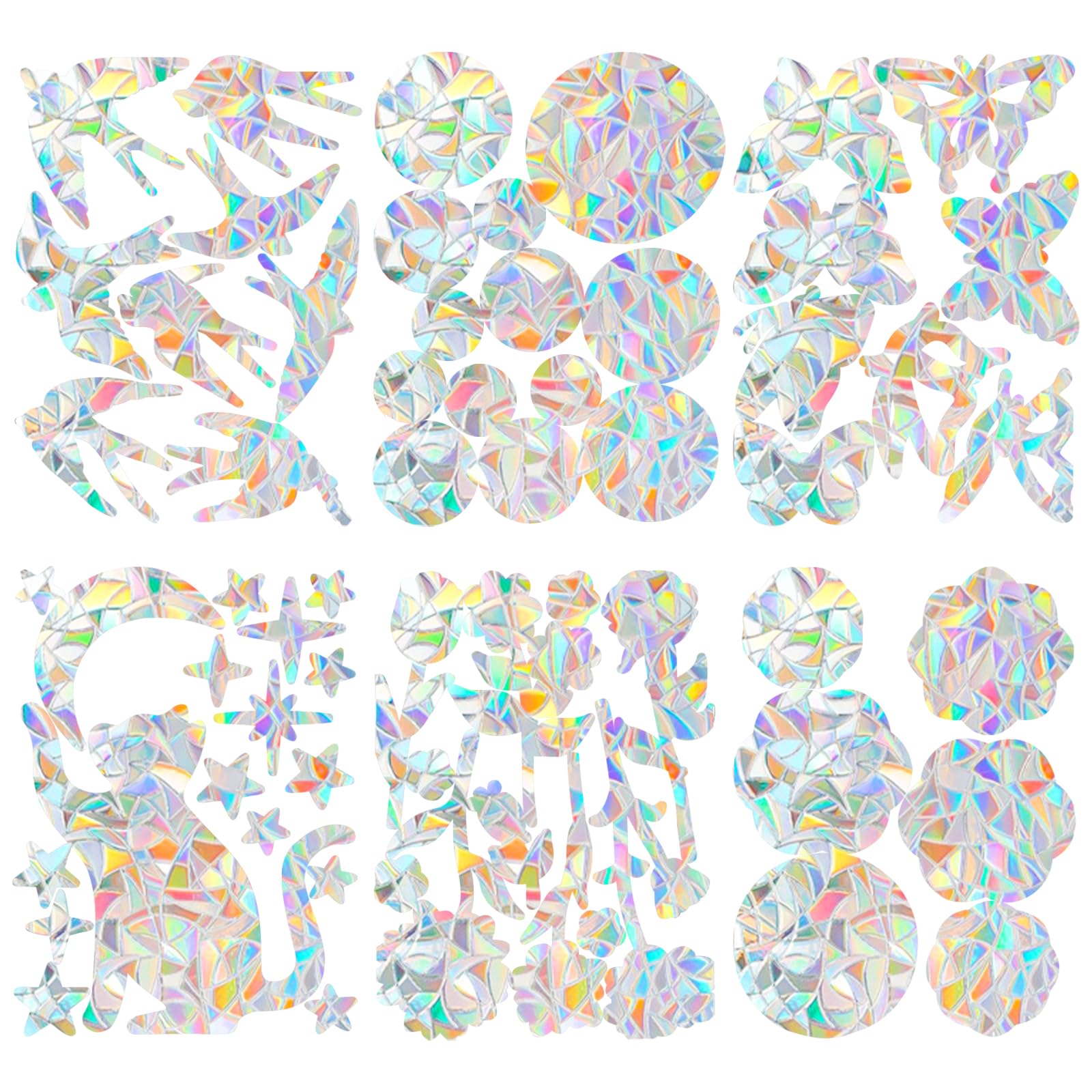 Hevysuo 61 Pcs Anti-Collision Window Stickers(13 Round,8 Swallows,9 Tulips,17 Cats,8 Butterflies,6 Flowers),Rainbow Window Clings 3D,Sun Catcher Window Stickers Pvc For Bird Strike Prevention