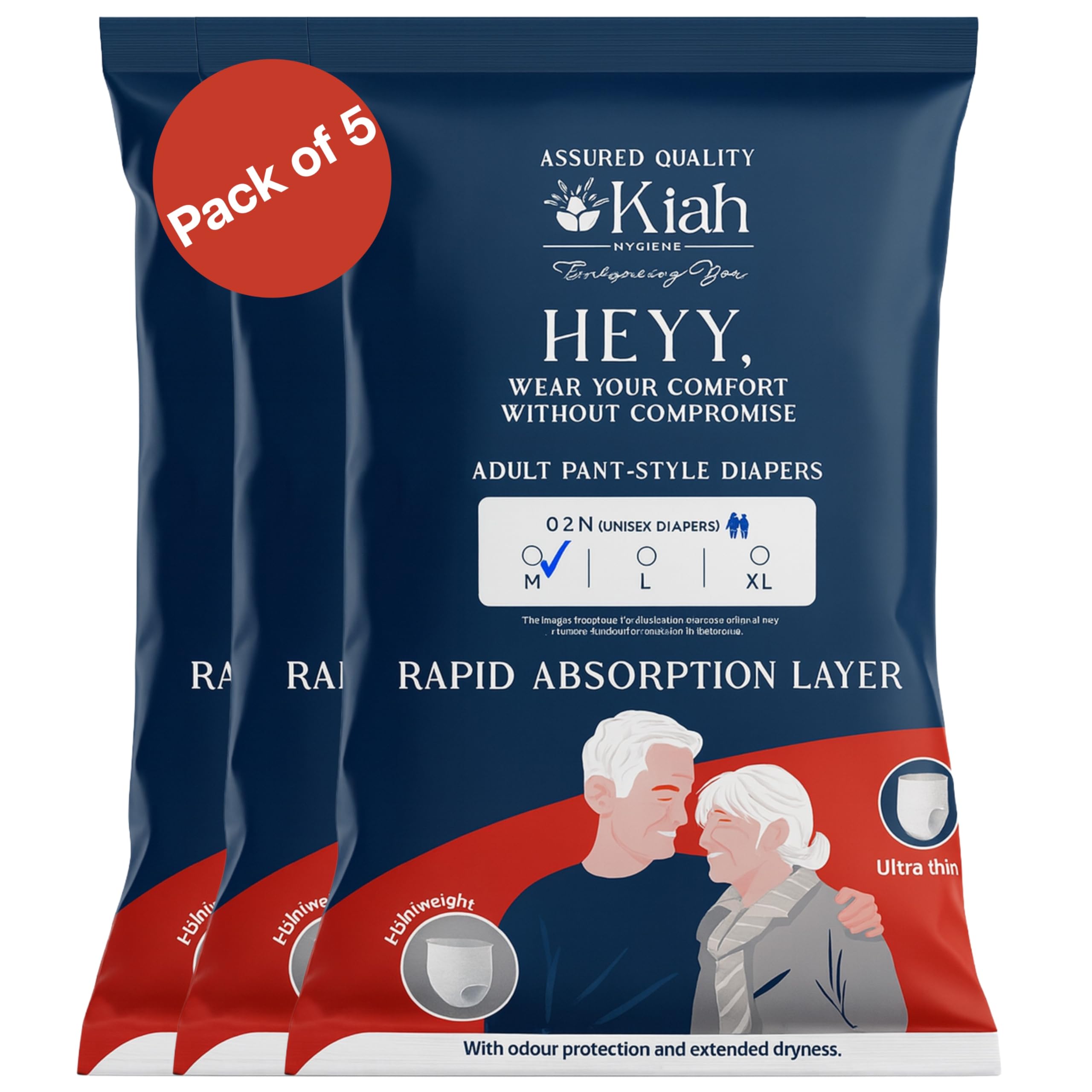 Adult Pull Up Pants Diapers (2 Pcs) | M Size (24''-33'' | 60- 85 cm) | Men & Women Unisex Ultra Comfort , 10 Count | Upto 10 -12 Hrs of Maximum Absorption and Leak Protection| Breathable Material-Odour Control | Pack of 5-image-44