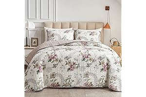 Flysheep Twin Size Beige Floral Bedspread Set