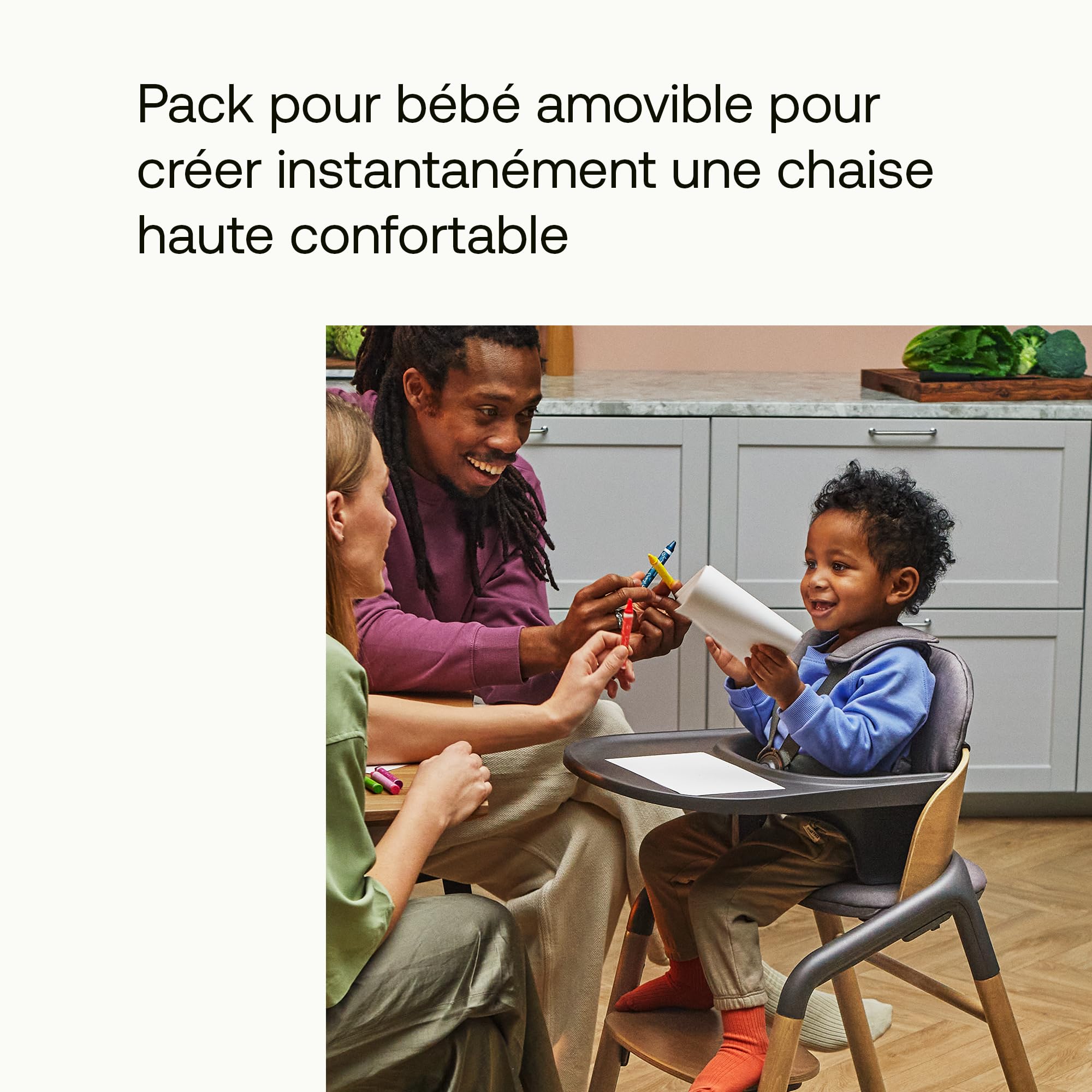 Bugaboo Giraffe, Kit bébé pour chaise haute, pour bébés de 6 à 36 mois, avec siège et harnais de sécurité 5 points, réglable d'une seule main, fabriqué en plastique biologique, Gris