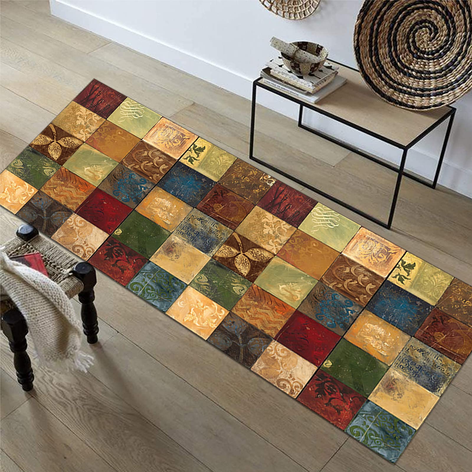 ZDYHMrj 3D Tapis de Passage Couloir Cuisine Grain de Bois Antidérapant Moderne, Tapis Longue en Polyester Lavable pour Couloir, Salon, Largeur 60cm/ 70cm/ 80cm/ 90cm/ 100cm