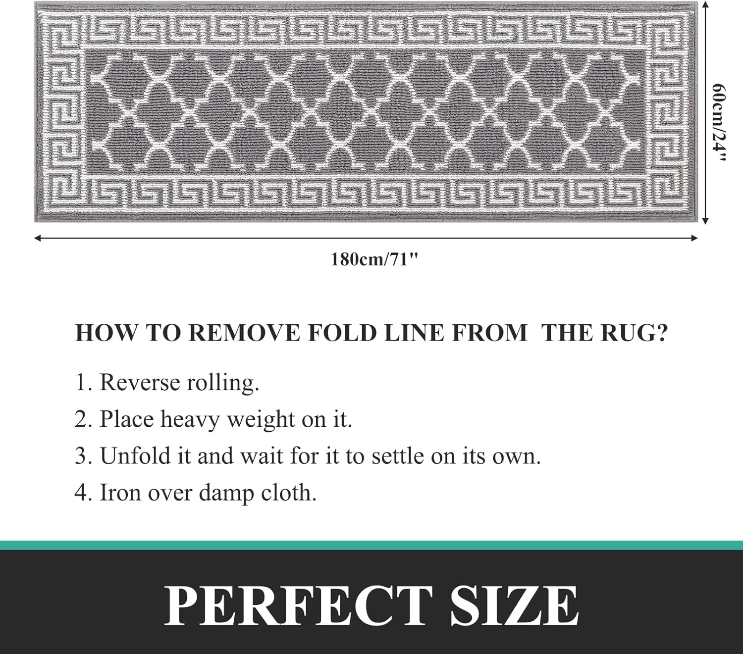 Pauwer Hallway Runner Rug 2'x6' Long Non Slip Door Mat Indoor Entrance Washable Entryway Rug Dirt Trapper Doormat Throw Rugs Absorbent Kitchen Runner Laundry Room Rug Floor Mat Carpet, Grey