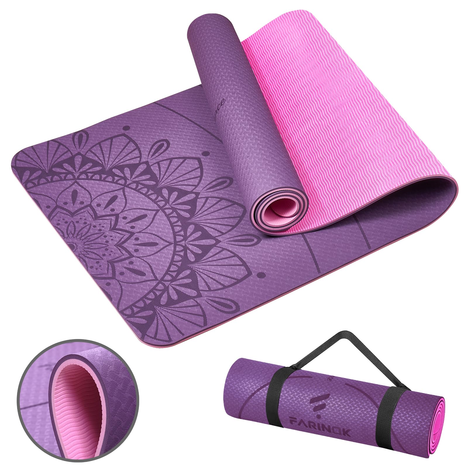 Yoga Mat Extra Thick 9MM, High Density Exercise Mats Non Slip for Home Workout, Pilates Mat with Strap for Women Men, Eco Friendly Mat Thick (