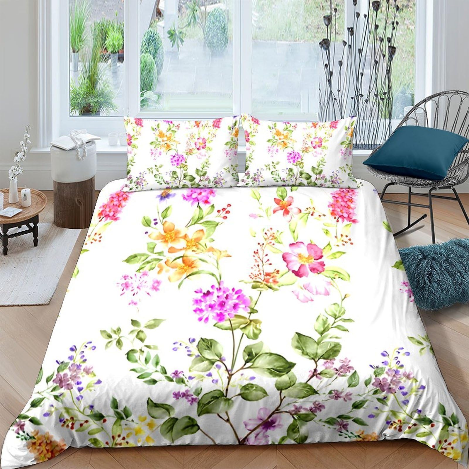 Ctjqhvkz Style-9 3D Printed Watercolor Floral Fitted Sheet Microfiber Soft Breathable Botanical Bed Cover For Bedroom Guestroom Easy Care Single（135X200cm）