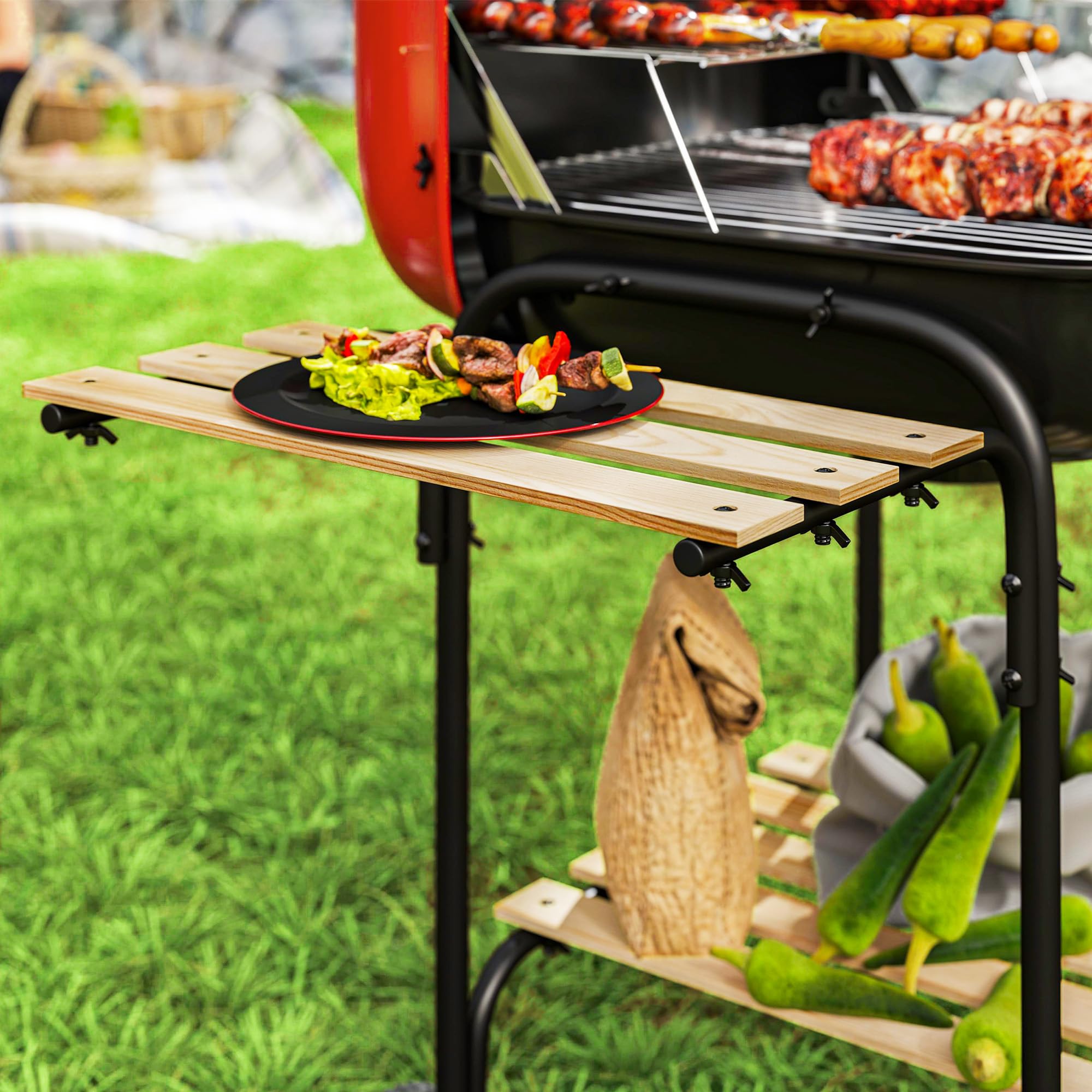 Outsunny Holzkohlegrill Tragbarer BBQ Grill mit 1840cm² Kochfläche, 3 Ablagen, verstellbarer Entlüftung, abschließbarer Deckel, Räder für Kochen im Freien, Gartenparty, Rot | 1840 cm² Kochfläche, verstellbarer Lüftungsschlitz, verschließbarer Deckel, Räde