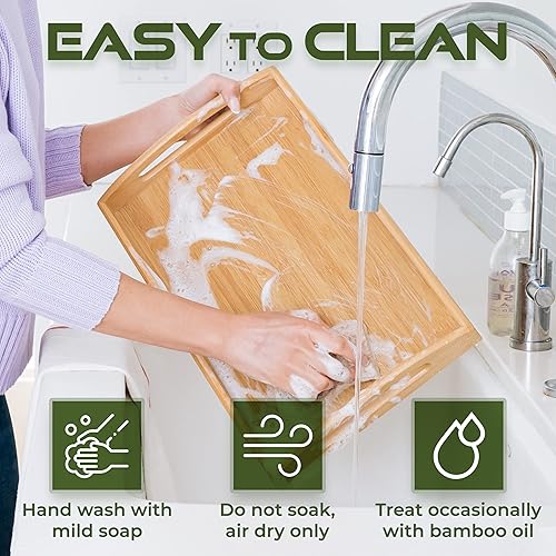 Miniatura 6 de Greenco Bandeja rectangular de bambú para servir mayordomo con asas, bandejas de cama para comer, bandeja de cama, bandeja de desayuno