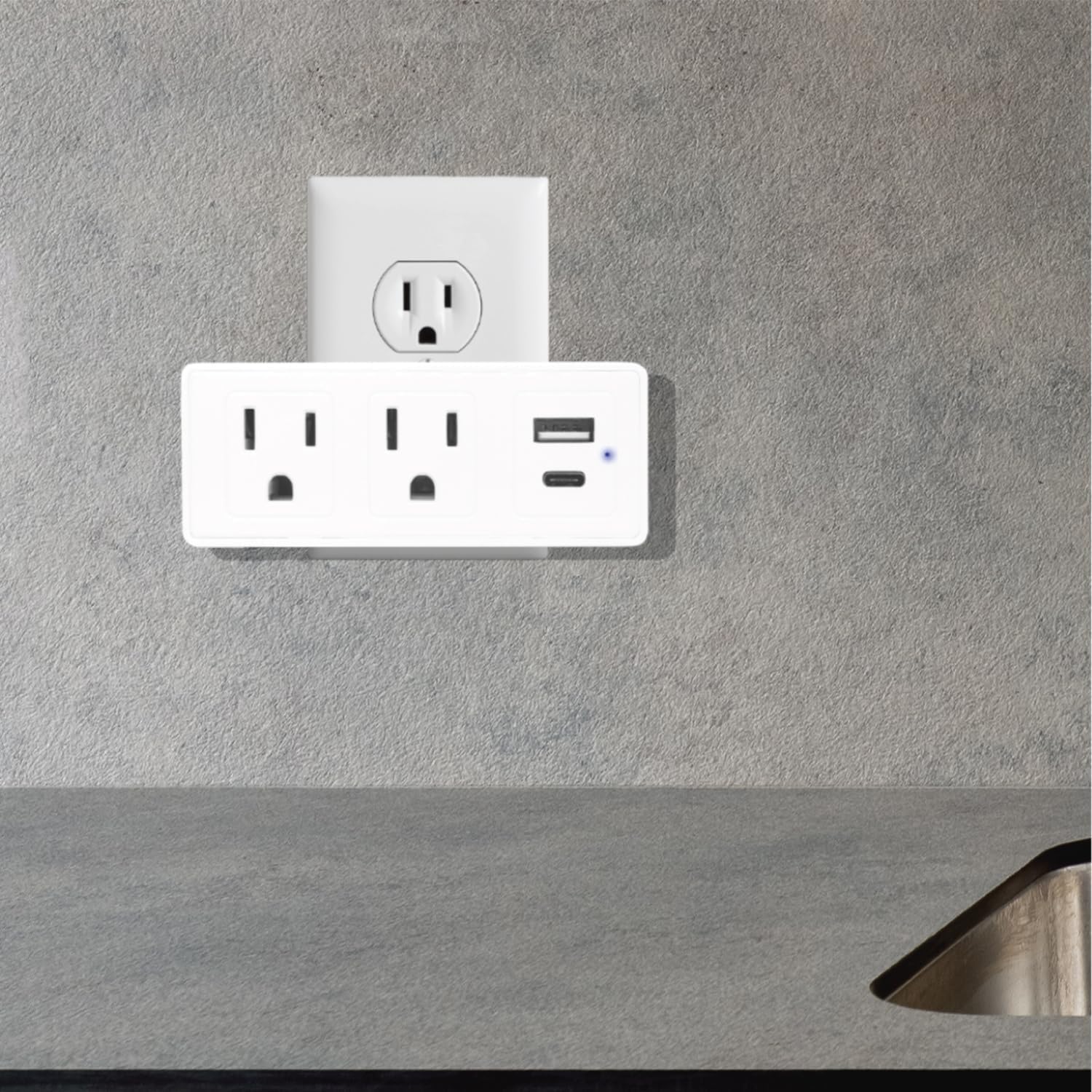 CIAO TECH Multi Plug Wall Outlet Surge Protector plugged into a wall outlet