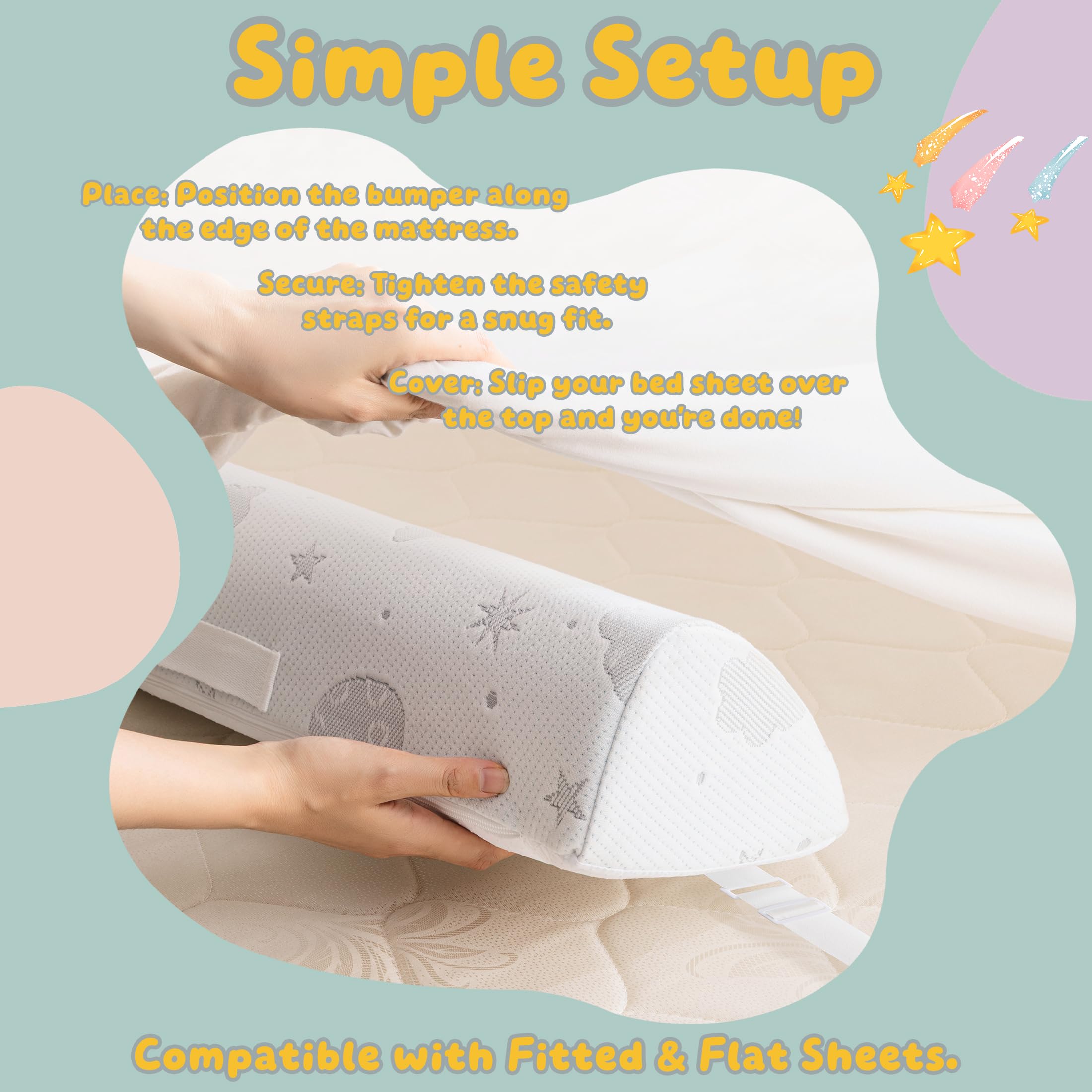 Sponda Letto per Bambini - Barriera in Schiuma con Cinghie Regolabili e Grip Antiscivolo, Rivestimento Traspirante, Impermeabile e Lavabile, Protezione Letto per Bimbi e Anziani