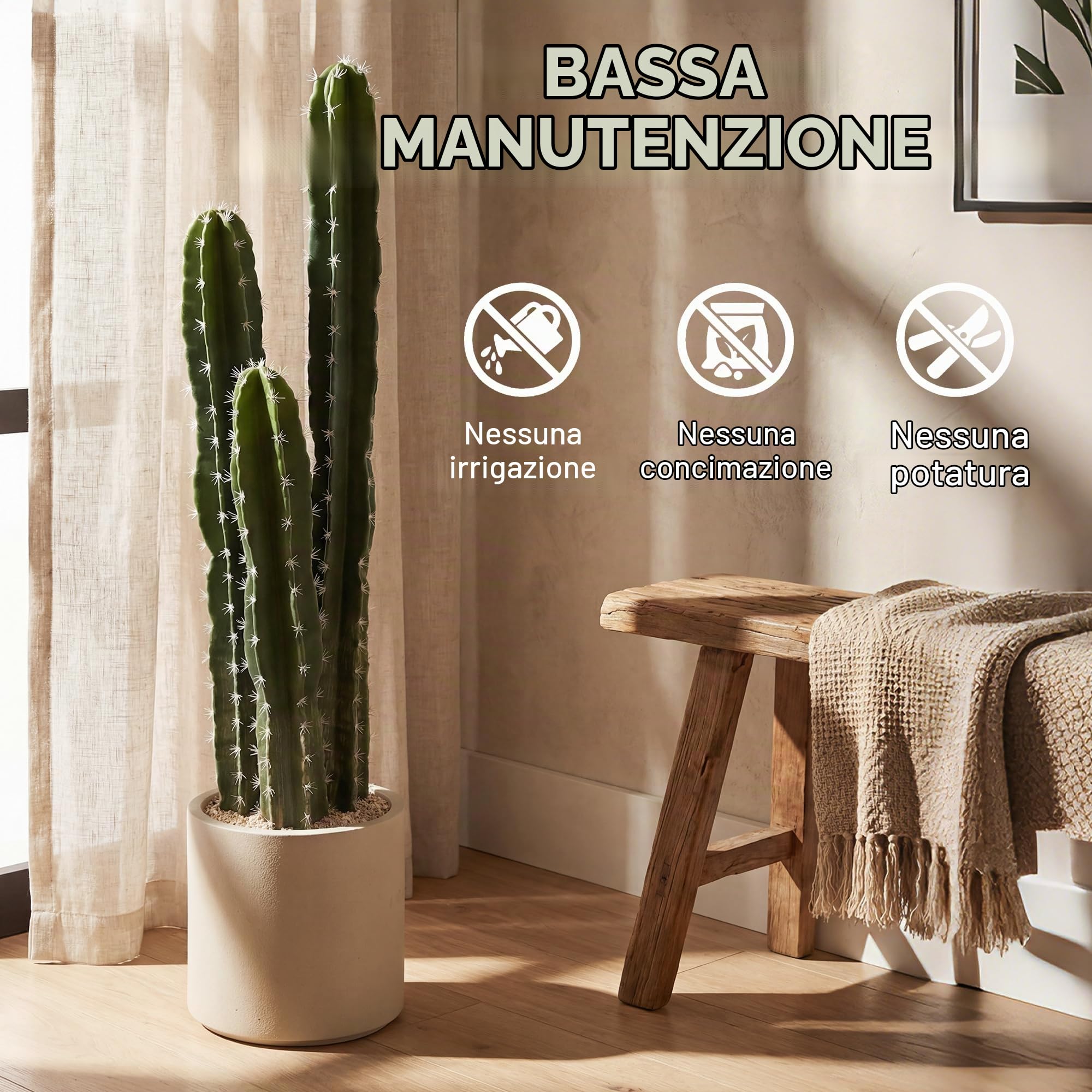 HOMCOM Pianta artificiale di cactus, grande 95 cm, piante artificiali in vaso, cactus a colonna, come vero cactus, decorazione per casa, ufficio, regali di inaugurazione della casa