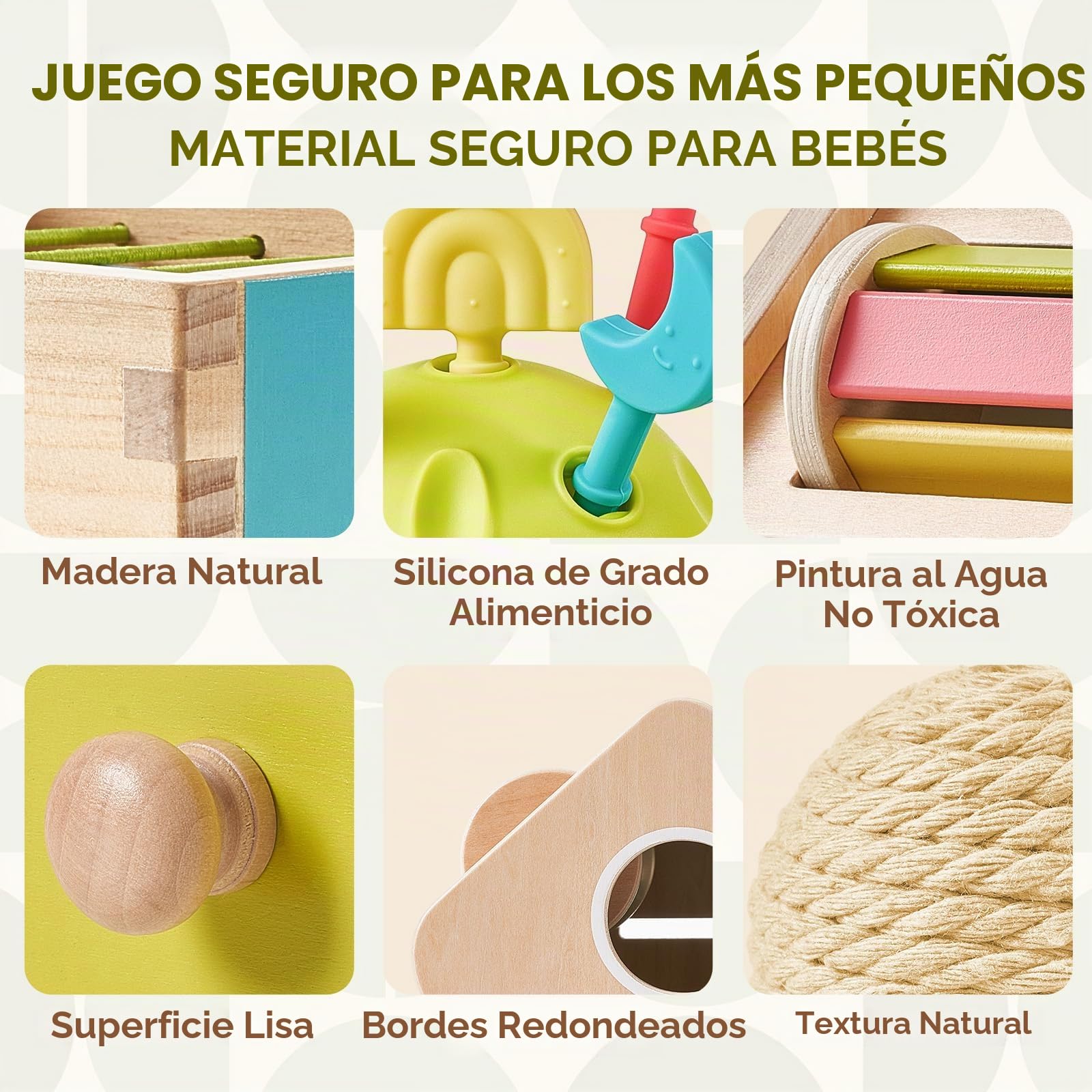 Giant bean Montessori Juguete a partir de 6 – 12 meses, juguete Montessori 5 en 1, torre apilable, juguete sensorial de mordedor, rompecabezas con espejo, caja permanente de objetos, regalo para bebés