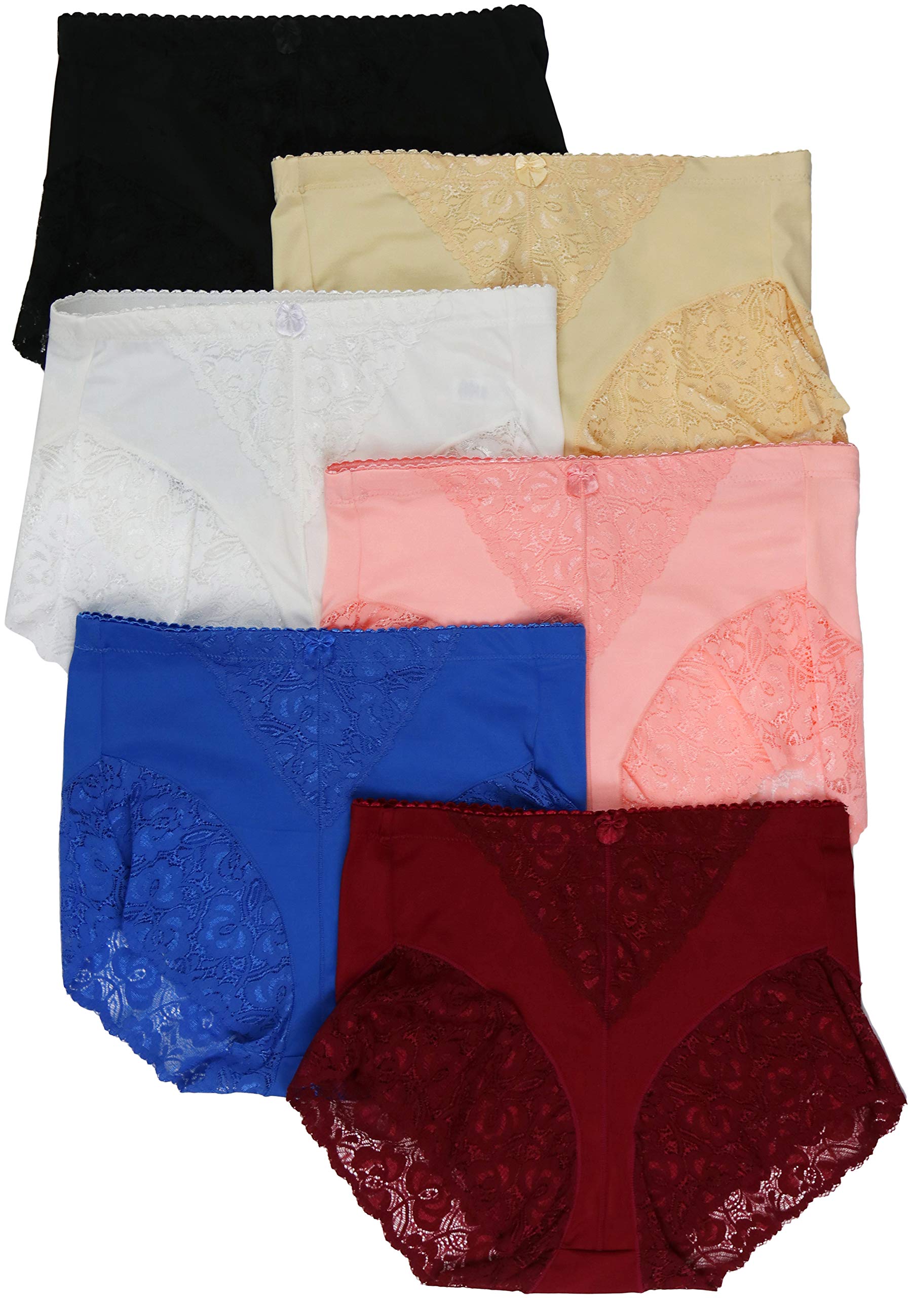 ToBeInStyle Women's 6 Pack High Rise Exquisite Lace Leg Opening Design Briefs
