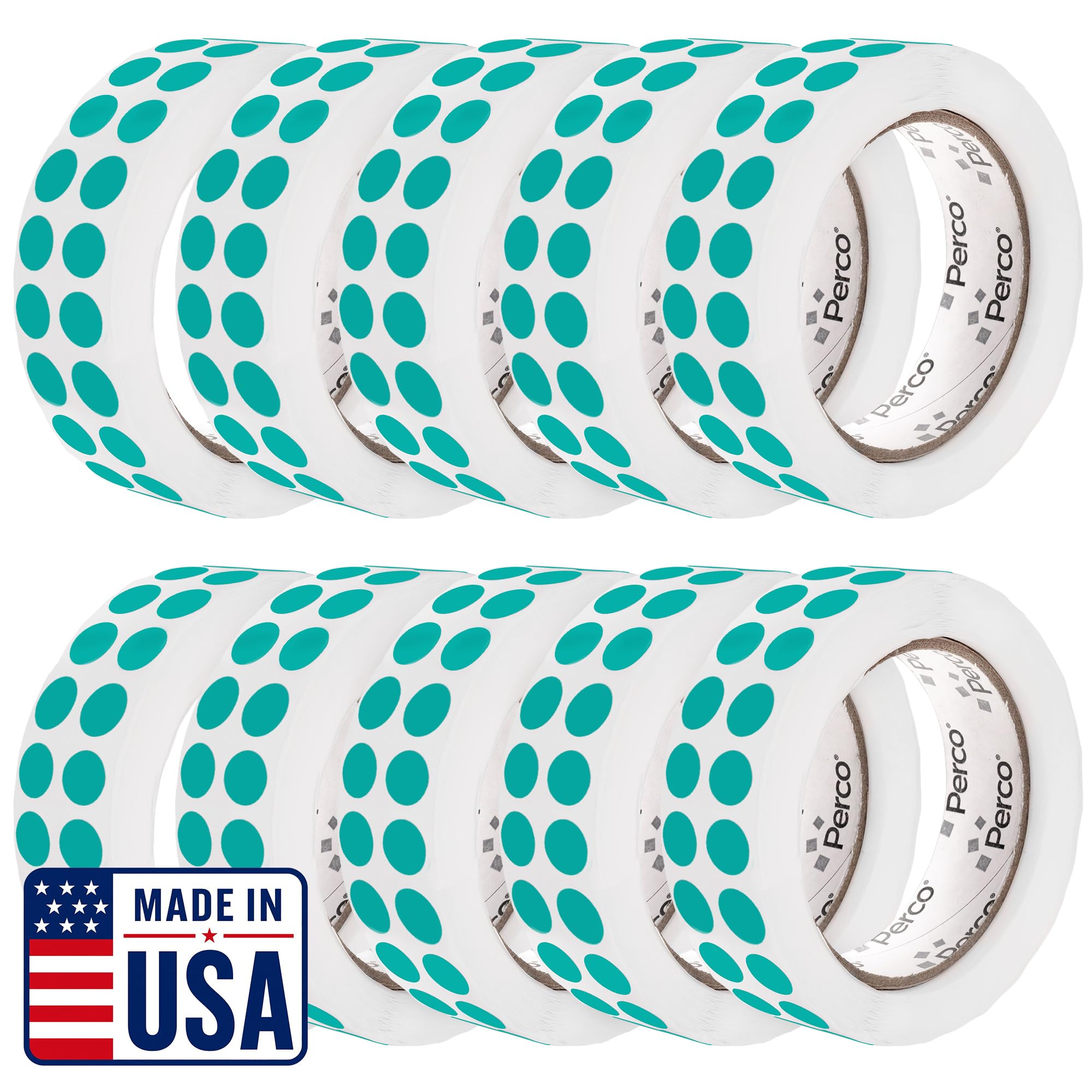 Perco Teal Perforated Round Circle Dot Sticker 1/2-Inch Labels — 10 Rolls, 30,000 Stickers - Planners, Invitations for Aesthetic Coding, Modern Organization &amp; Labeling, Strong Adhesive - Made in USA