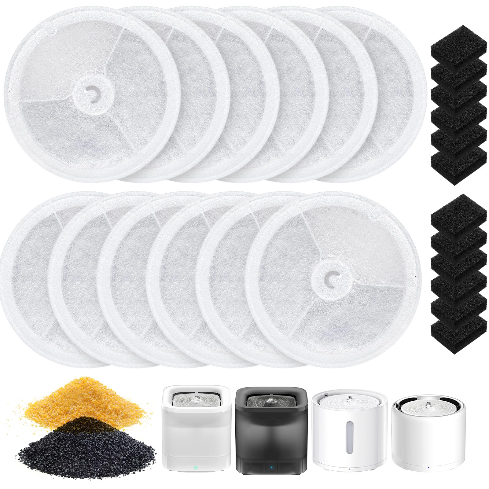 12 PCS Upgraded Filter Unit 3.0 Fit for Pet Cat Water Fountain E versweet 2S/3/3 Pro, E versweet Solo 2/Solo SE, 12 PCS Replacement Filter and 12 PCS Foam Pump Filt-er