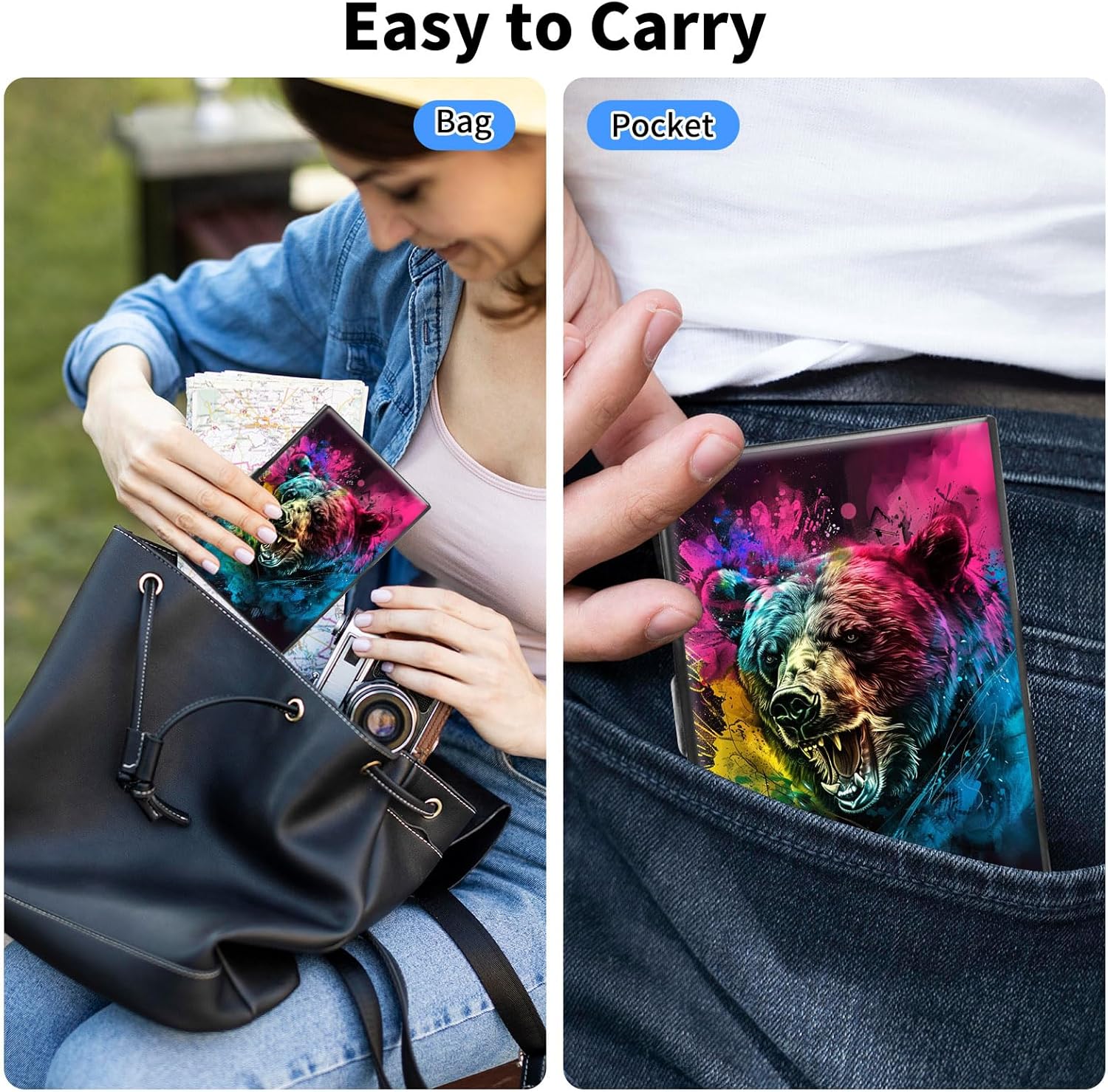 Metal Wallet,Credit Card Holder for Women Men,RFID Blocking Card Holder Wallet Mini Slim Aluminum Wallet ID Case Hard Card Case Business Card Holder Case,Colorful Bear - Image 4