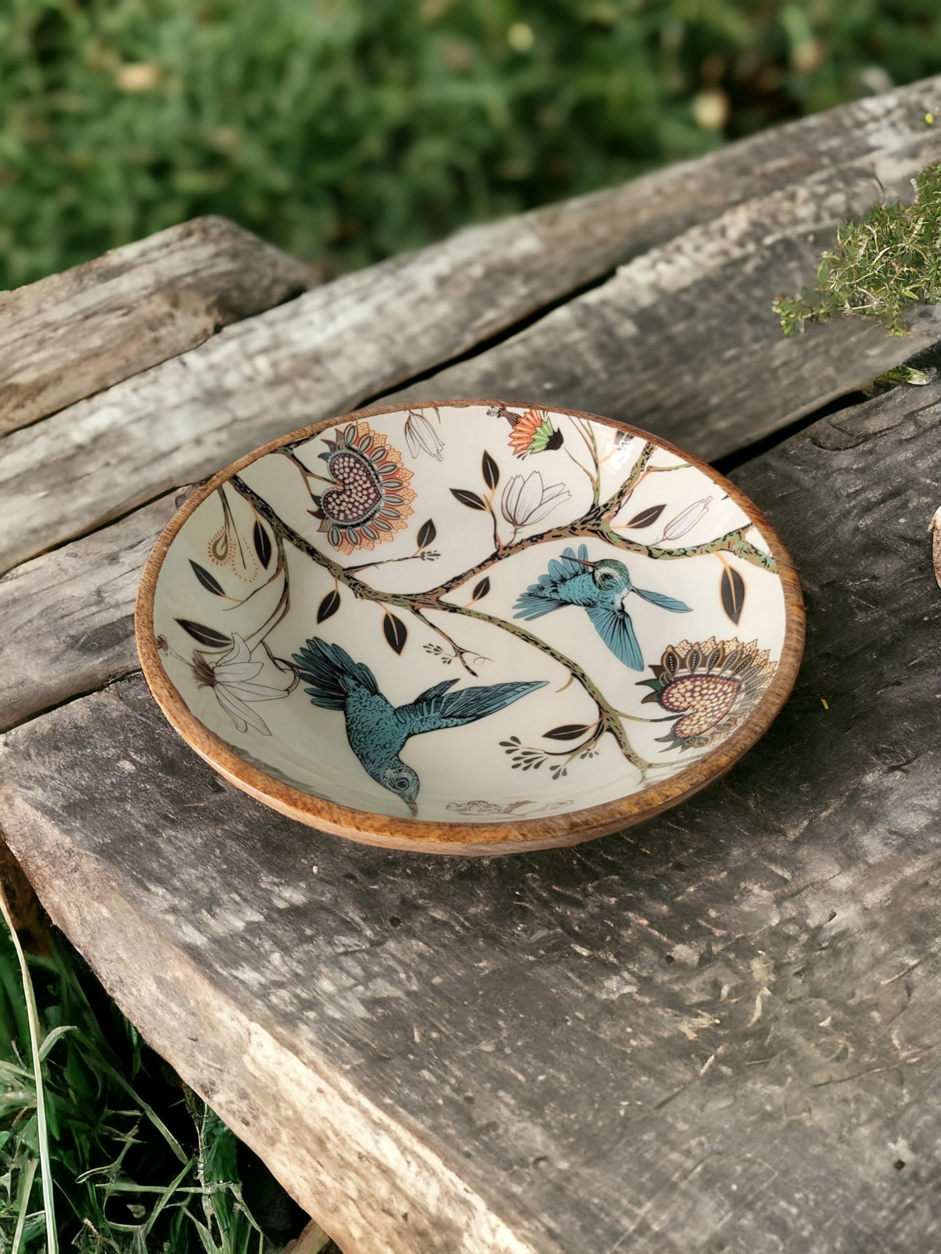 A.kOVERSEAS Wooden Serving Bowl with Lemon Design, Wooden disc Bowl for Kitchen Wooden Bowl for Serving Wood Bowl for Dining Bowl for Serving Snacks 11 inches Diameter (Nature)