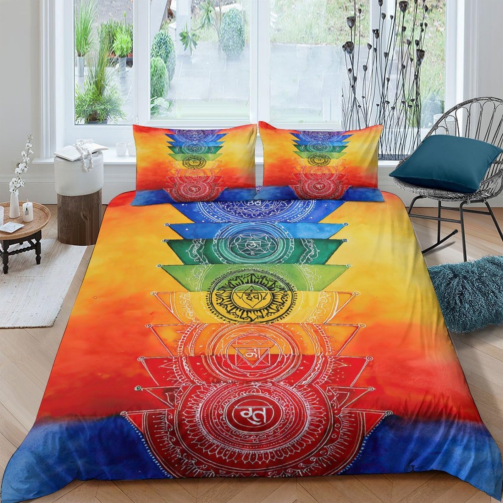 Ctjqhvkz Style-5 3D Printed Chakra Rainbow Fitted Sheet Microfiber Soft Mandala Bed Cover For Bedroom Dorm Mattress Protection Decor Single（135X200cm）