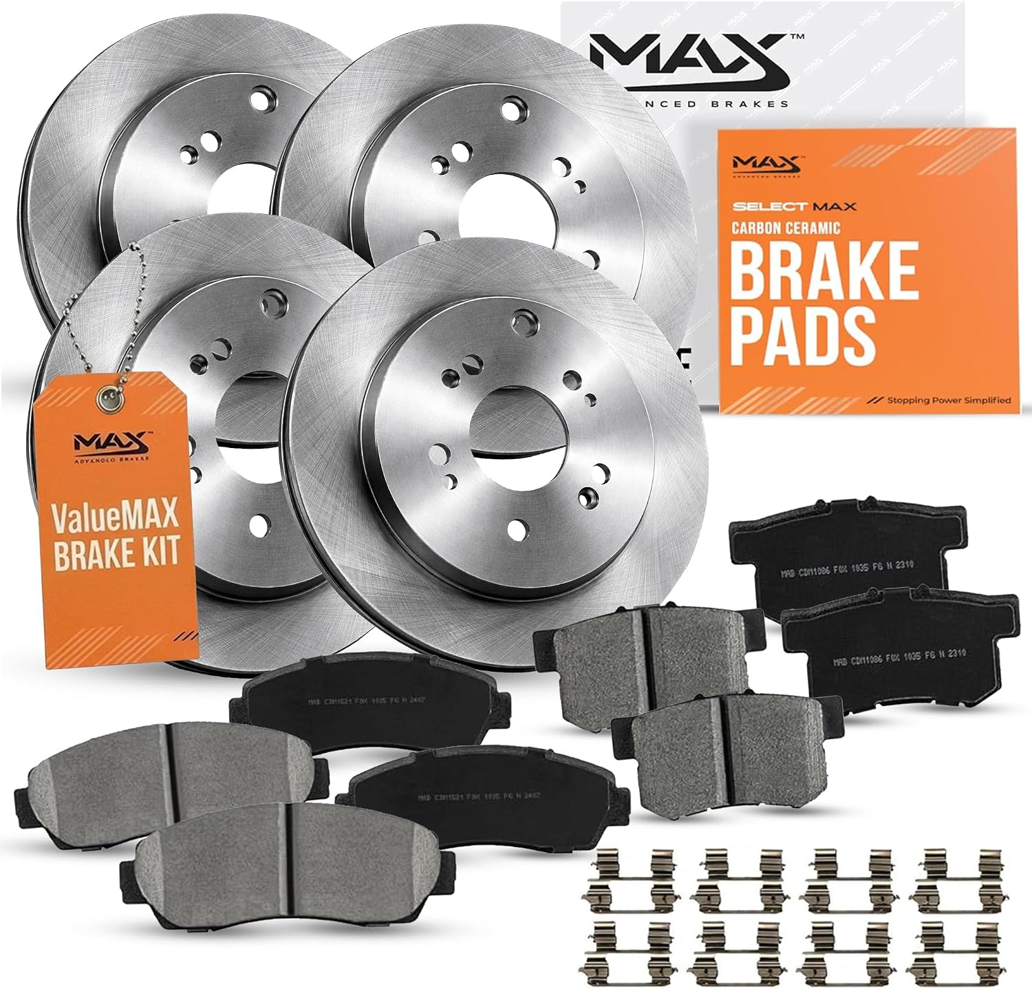 Max Advanced Brakes Front and Rear Brake Pads and Rotors Kit (Carbon Ceramic Pads)