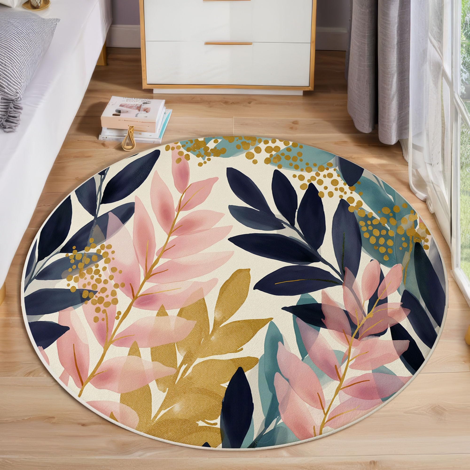 Tapis rose blush 200 cm rond pour enlever les taches tenaces grâce au textile lavable