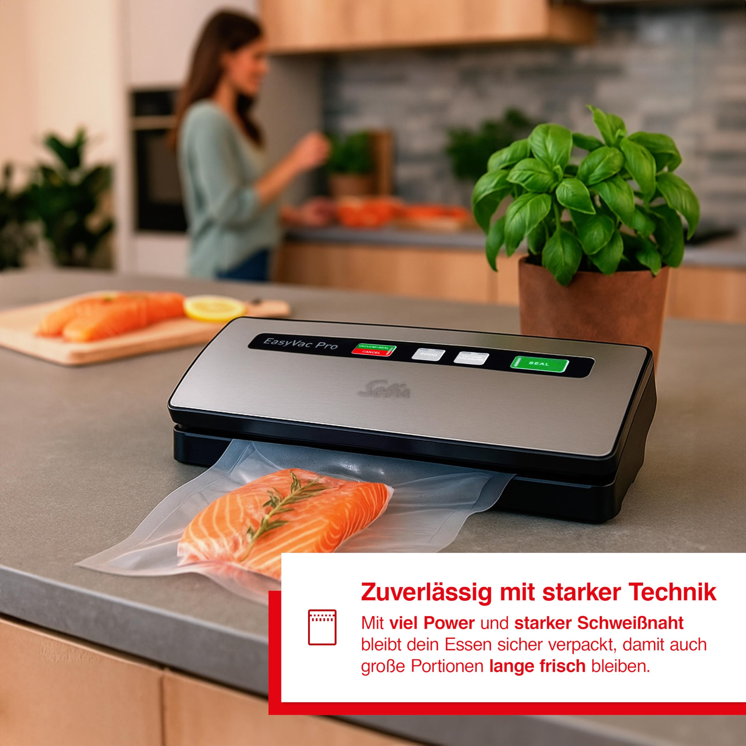 Solis Vac Pro 569 Vakuumiergerät - Folienschweißgerät für Lebensmittel - Vakumierergerät für trockene, Feuchte und Empfindliche Lebensmittel - Metal | Lebensmittel bis zu 8x länger frisch, Starkes Vakuum -0,8 bar, 120W Power, Langlebiges Metall, Inkl. Beu
