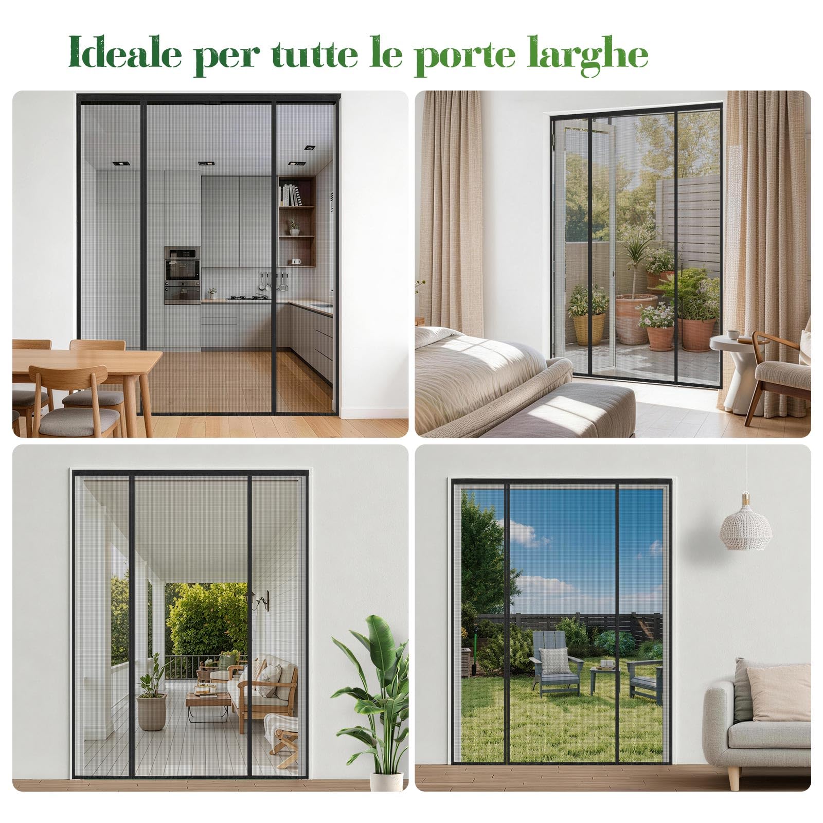 Zanzariera Magnetica per Porta 240x240cm, Doppia Apertura, Chiusura Automatica Senza Foratura, Tenda Zanzariera con Calamita, Anti Zanzare per Balcone, Nero