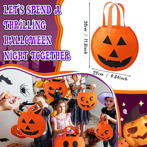 Miniatura 8 de Cunno Bolsas de dulces de Halloween con diseño de calabaza de 12 x 10 pulgadas, bolsas de regalo de fiesta de Halloween para niños, regalos de