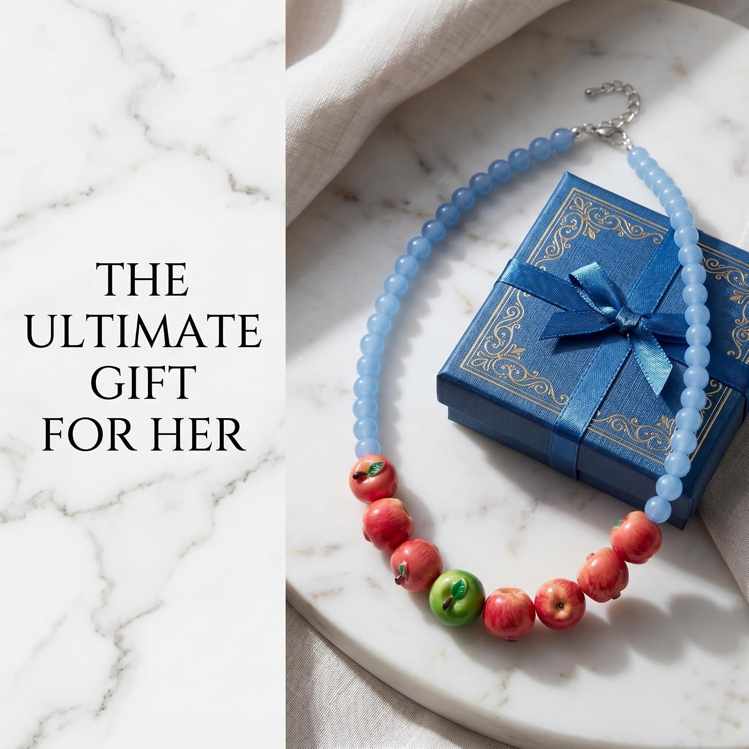 Dopamine Fruit Necklace for Women,Y2k Colorful Beaded Necklaces Summer Blue Beaded 2000s Necklaces Green&Red Apple Whimsical Necklace Jewelry Gifts