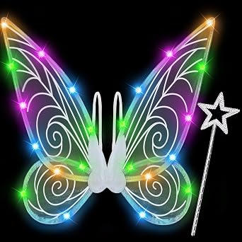 U-Goforst Light Up Fairy Wings for Women Girls Adult, LED Butterfly Wings Wand Halloween Costume Cosplay Dress Up