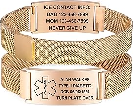 Personalised Medical Alert Emergency Bracelet - SOS Safety Bracelet Idenfication Sickness Contact Urgent Engraved Stainless Steel Bracelet Adjustable Cuff for Women Men