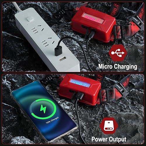 Miniatura 6 de BORUIT Linterna frontal recargable LED B13, súper brillante 90 ajustable 4 modos, IPX4 impermeable, faros de batería para adultos y niños, al aire