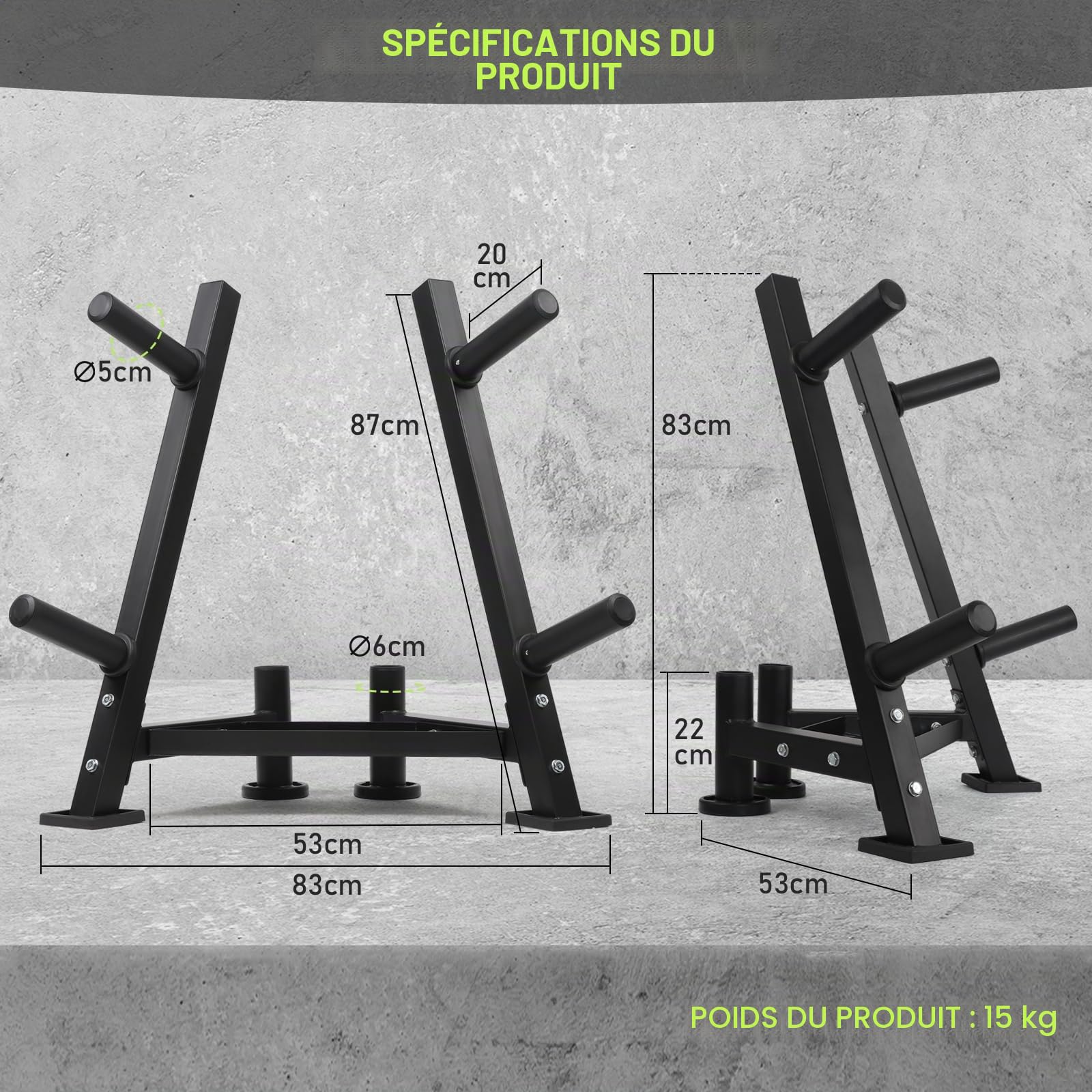 PhysKcal Support pour disques d'haltères en acier robuste | Compatible avec les disques de 25 mm et 50 mm. Support de rangement pour équipement de fitness à domicile