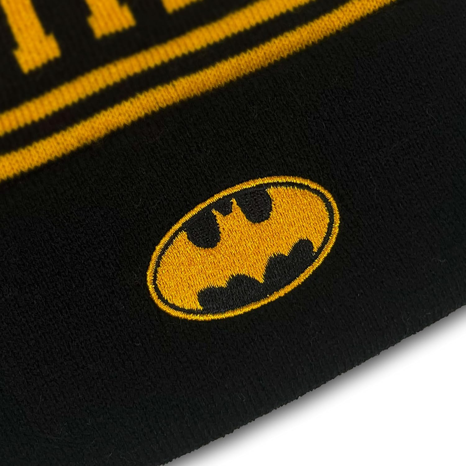 Popfunk Batman Logo Stripe Knit Beanie with Cuff and Pom Unisex for Men and Women