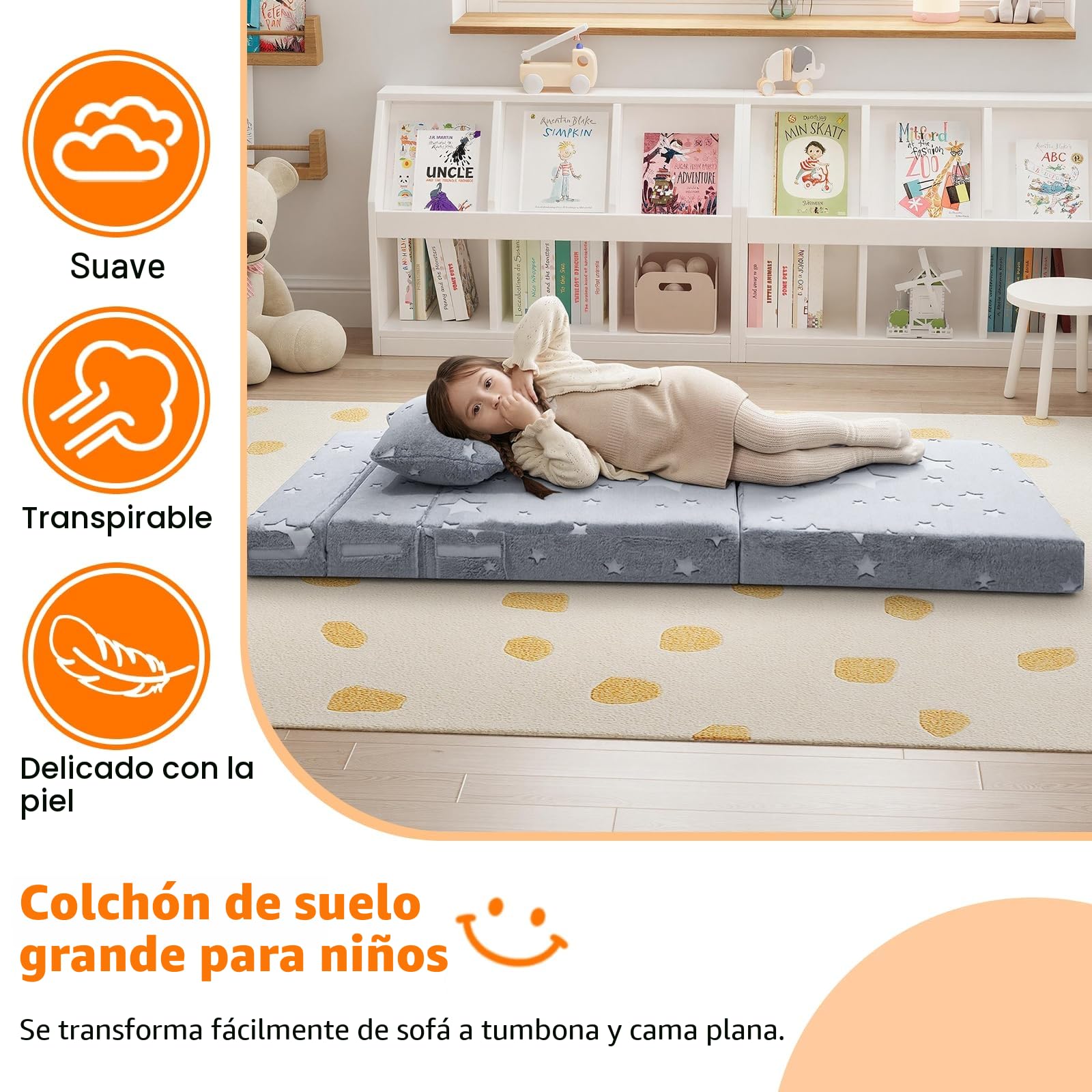 MeMoreCool Sofá Plegable Tri Parainfantil, Colchón Brillante para Niños, Sillones Infantiles, Sillon Bebe, Sala de Juegos