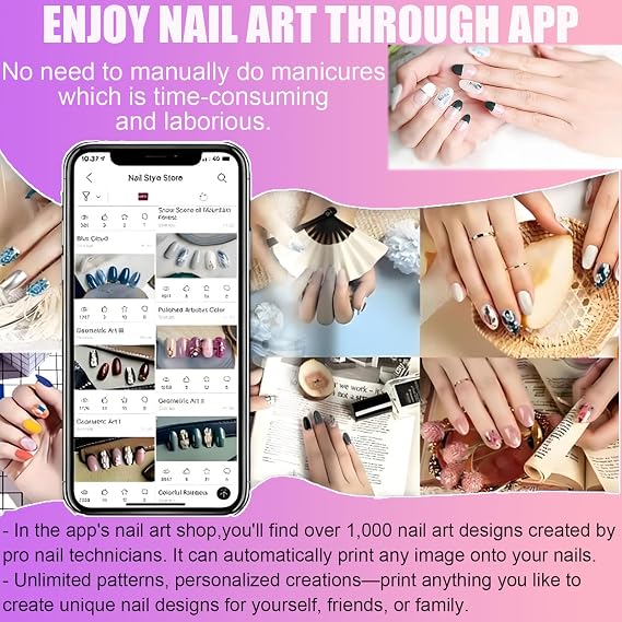 DIY Nail Printing Machine - 3D Portable Nail Art Printer With App - 2026 Nail-Art Machine 4800DPI & Auto Recognition, 1000+ Nail-Device For Salon & Home Use,99% Success Rate