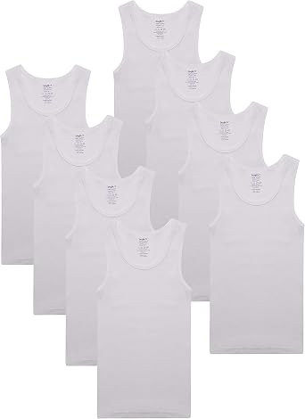 Buyless Fashion Boys Scoop Neck Tagless Undershirts Soft Cotton Tank Top 8 Pack
