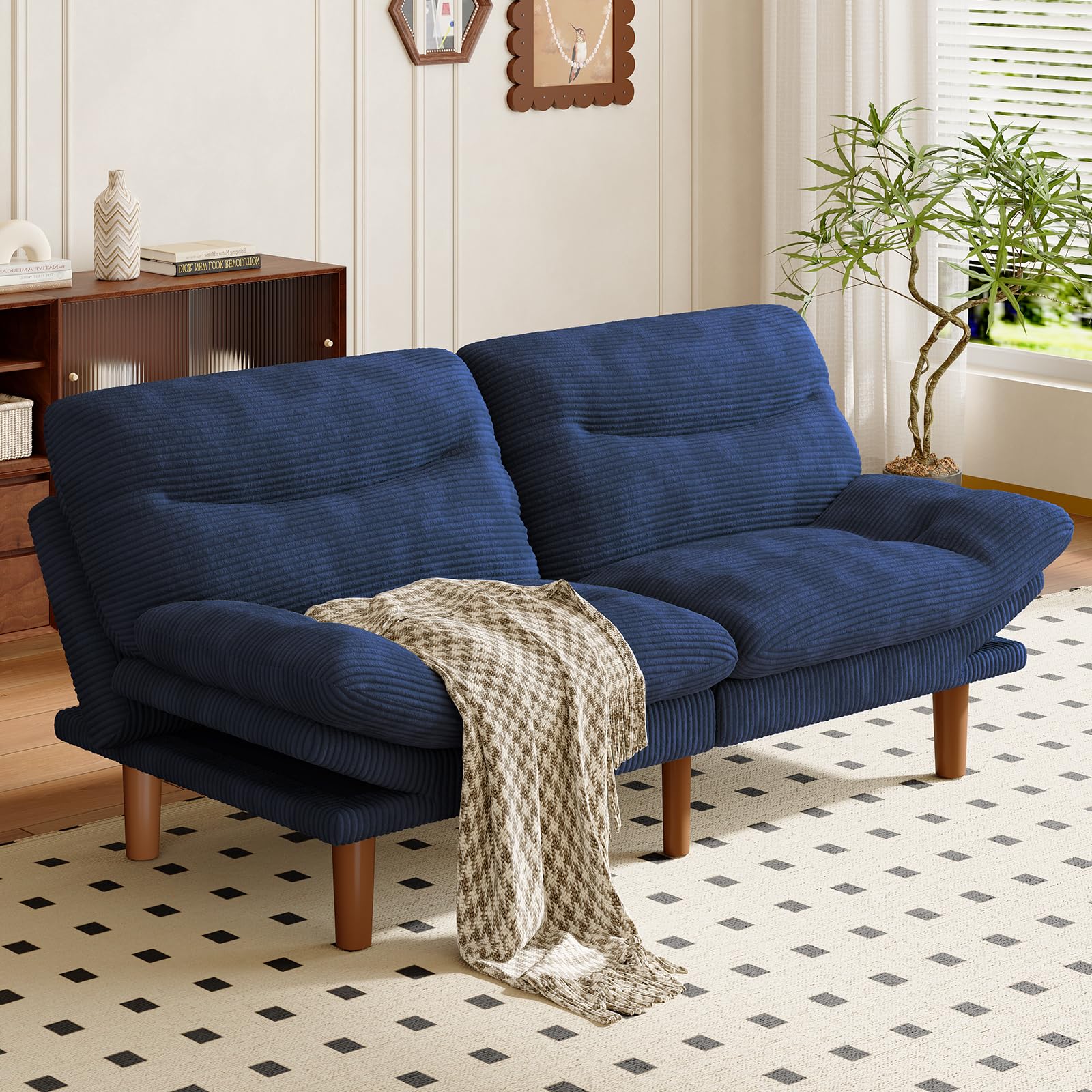 Amada 66 inch 3-in-1 Convertible Futon Sofa Bed, Blue