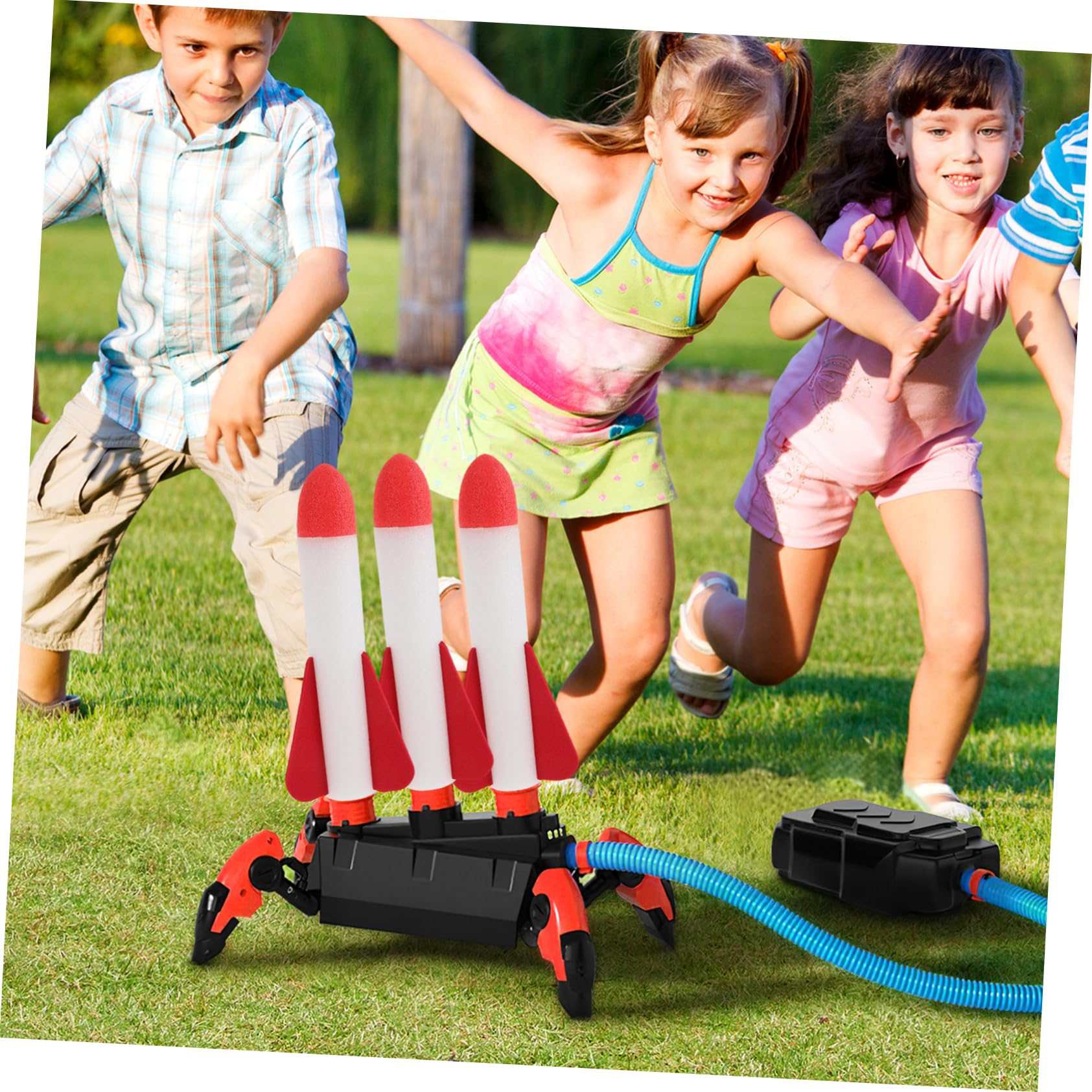 TOYANDONA Lance-Roquettes À Pédale avec 6 Fusées en Mousse Lumineuses Jouet De Plein Air Mixte pour Enfants Fêtes Foraines Et Anniversaires