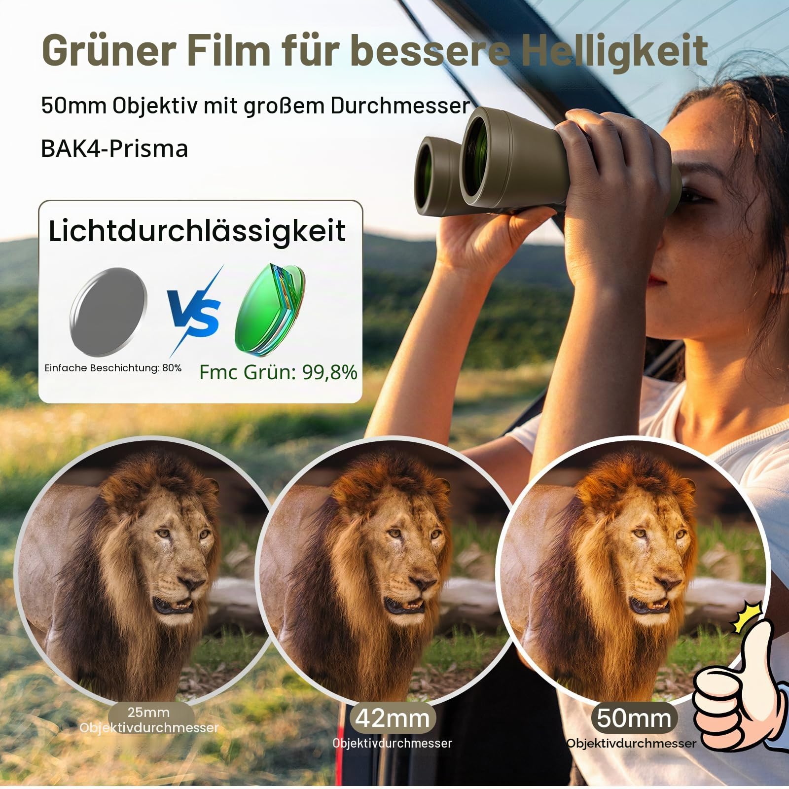 Militär-Fernglas für Erwachsene, 20 x 50, mit Smartphone-Adapter, kompakt, wasserdicht, taktisches Fernglas für Vogelbeobachtung, Jagd, Wandern, Konzert, Reisen, Theater mit BAK4-Prisma, FMC-Objektiv,