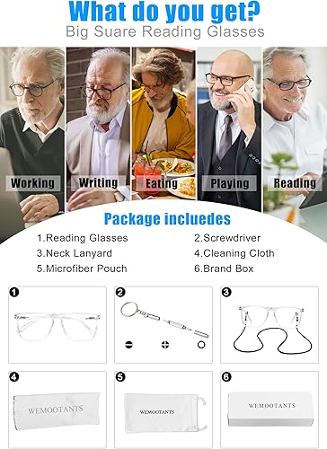 Miniatura 5 de De gran tamaño 1.25 gafas de lectura hombres grandes cuadrados lectores moda luz lector 1.0 1.25 1.5 1.75 2.0 2.25 2.5 2.75 3.0 3.5 hombres claro