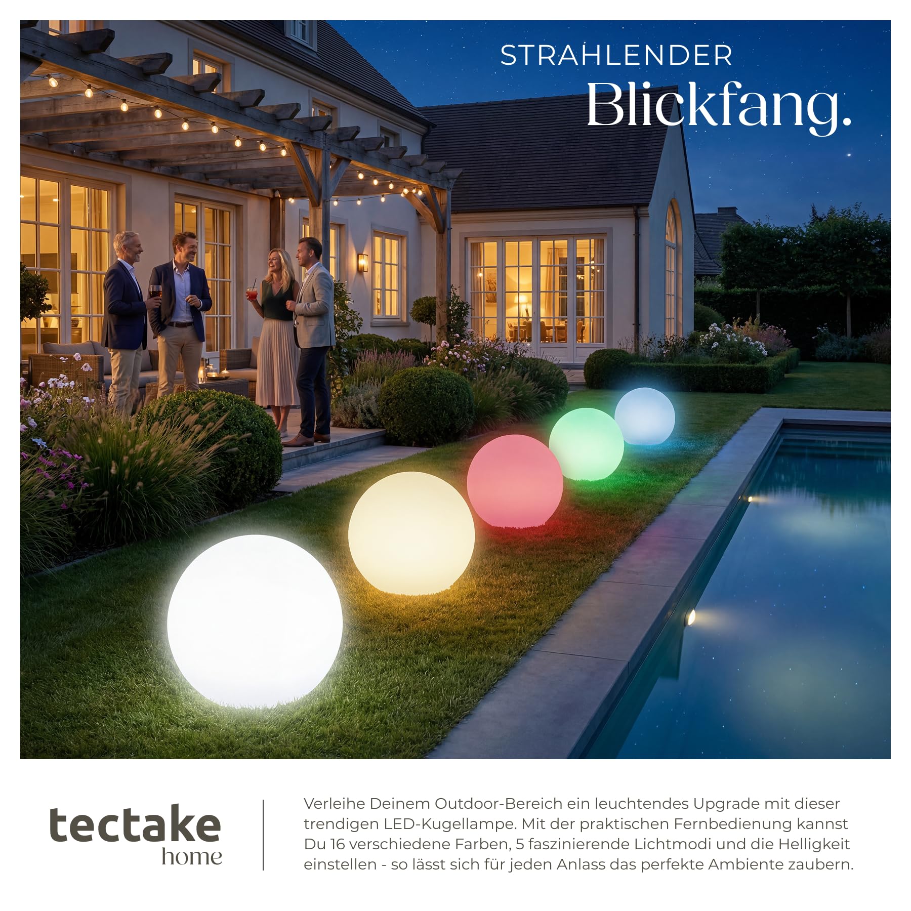 tectake® LED Kugelleuchte, Ø 40 x 40 cm, outdoor Lampe, Deko Garten, Beleuchtung Garten oder Nachttischlampe, LED Tischlampe, Deko Wohnzimmer, Balkon Deko, Wegeleuchten außen, Außenleuchte - Size M