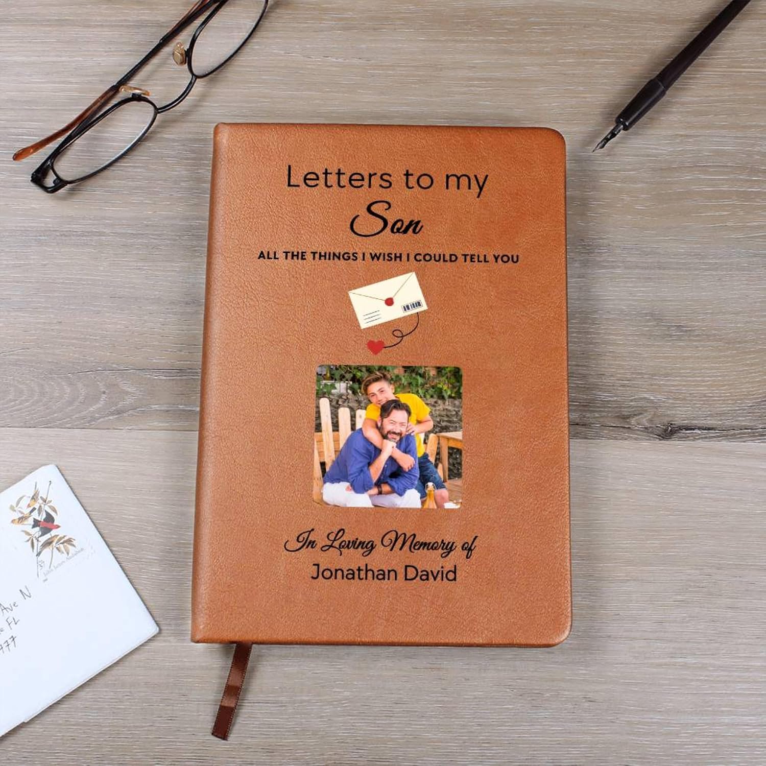 Hilis Personalized Journal Memorial Sympathy Gifts for Women or Men, A5 Vegan Leather Lined Notebook for Writing, Loss of Mother, Mom, Father, Son, Loved One (Son)