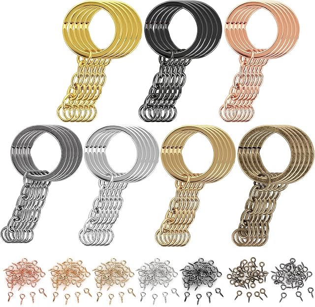 35pcs Metal Split Keychain Rings with Silver Chain and 180 Pieces Screw Eye Pins Bulk DIY Art Craft for Jewelry Making Keys Bags Decor(Mixed Colors, Outer Diameter 25 mm)
