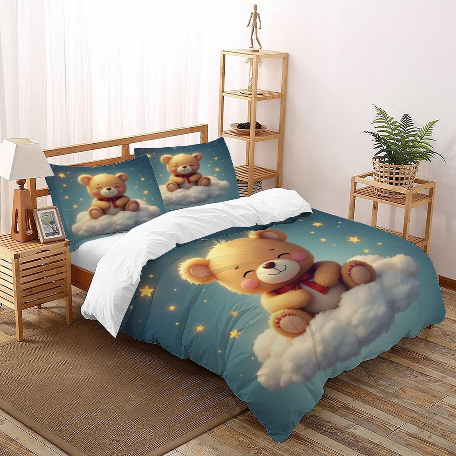 Housse de couette teddy ours anti froissement entretien facile