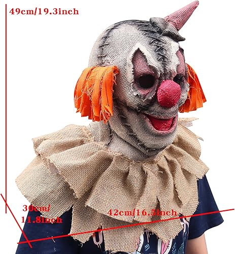 Miniatura 3 de CAFELE Máscara de espantapájaros, saco de arpillera, máscara espeluznante de cabeza completa, máscara de payaso aterradora para Halloween, cosplay,