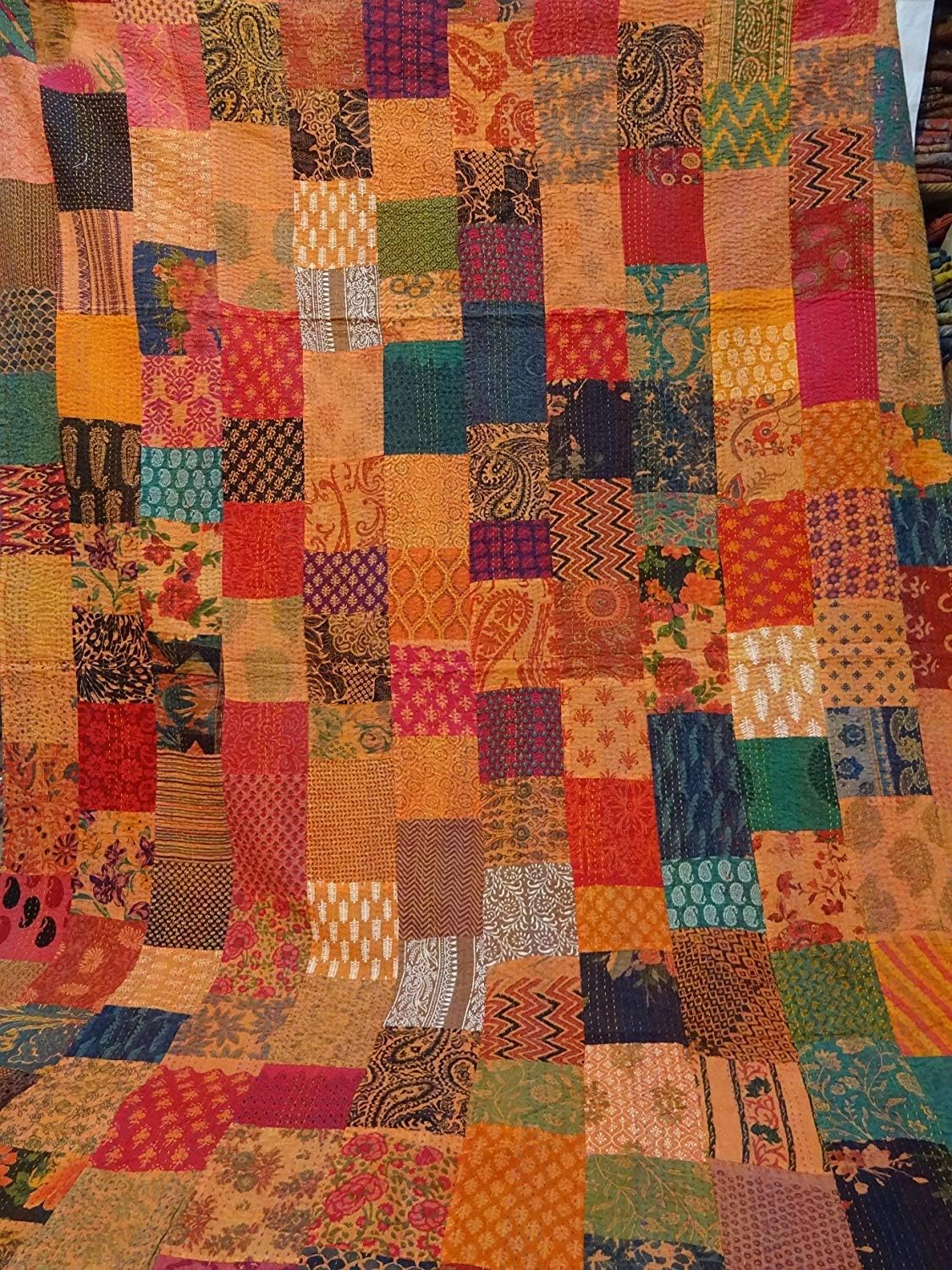 Sophia-Art Size Bedspread, Print Multicolor Queen Quilt, Blue Blanket, Kantha King Cover, Bed Bohemian Bedding Paisley 90x108 Inch Light