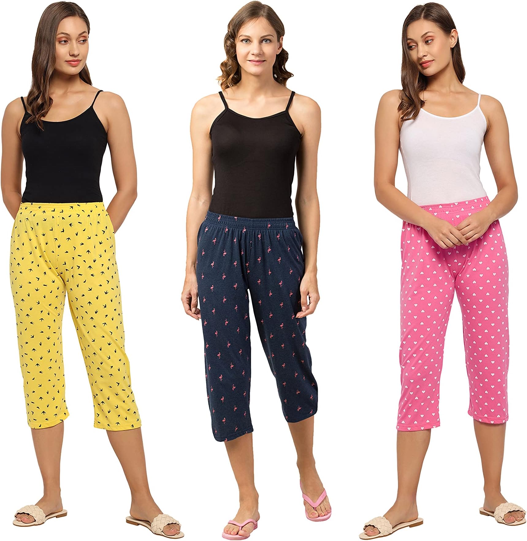 Women's Cotton Capri for Women, Three Fourth for Women Capris Combo of 3, 3/4th Pajama, Womens Night Wear (Prints and Colours May Vary)